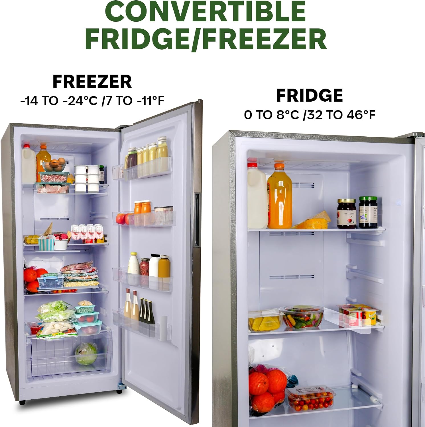 Hamilton Beach HBFRF1495 14 cu ft Upright Convertible Fridge/Freezer-Frost Free-Removable Glass Shelves-LED Interior Light, Stainless