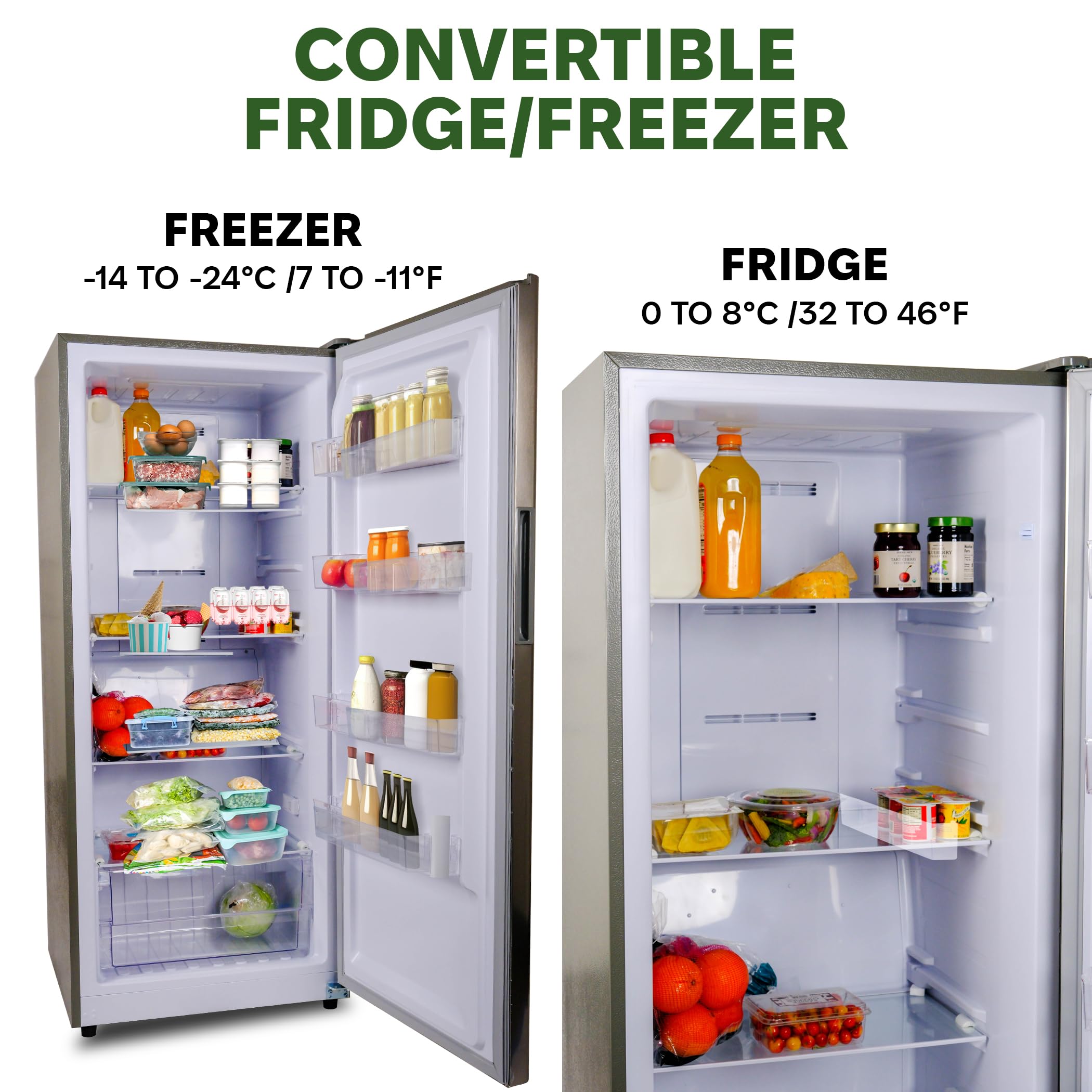 Hamilton Beach Hbfrf1495 14 Cu Ft Upright Convertible Fridge/Freezer-Frost Free-Removable Glass Shelves-LED Interior Light, Stainless on Fridge.com - View 2