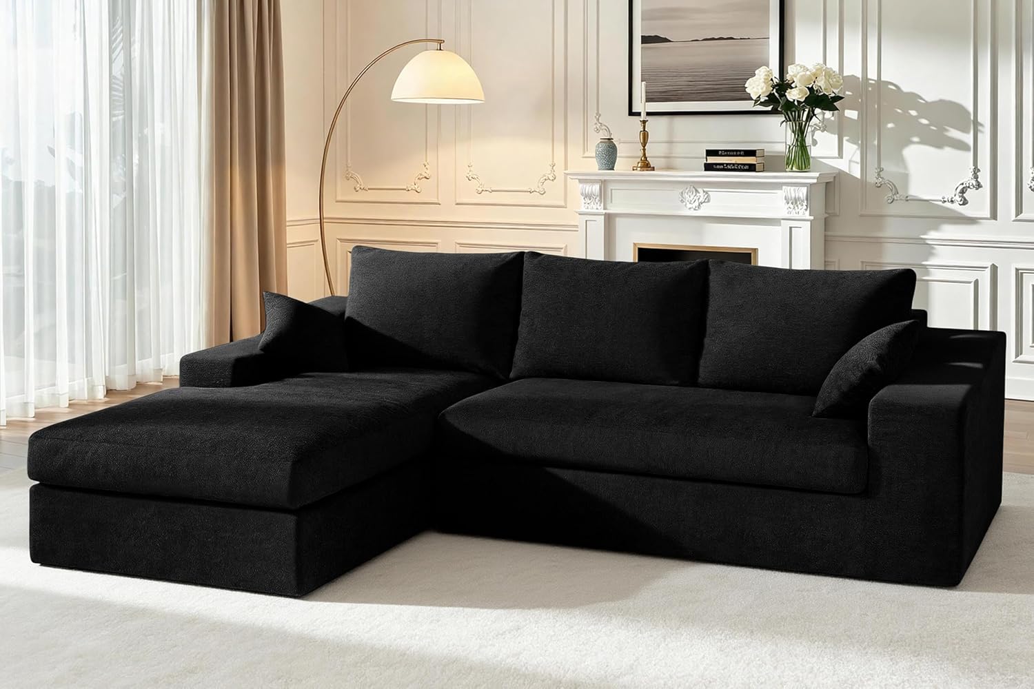 HABUTWAY 101'' Modular Sectional Sofa, Cloud Sectional Couches for Living Room, Comfy Boneless Couch with Deep Seat, Modern L-Shape Sofa with Chaise, No Assembly Required (Black, Left Facing Chaise)