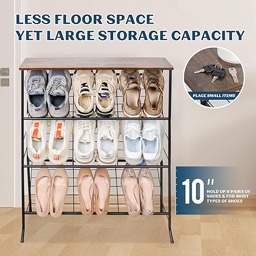 Miniatura 4 de LOFTEY Zapatero inclinado de 4 niveles, zapatero estrecho para entrada, espacio pequeño, almacenamiento delgado de zapatos con estante superior,