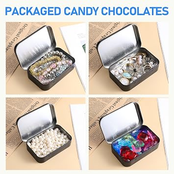 1 Pack Metal Rectangular Empty Tin Box, Hinged Tins Tin Containers Mini Portable Small Storage Container Kit with Lid for Home Storage 3.74x2.36x0.82 Inch, Black