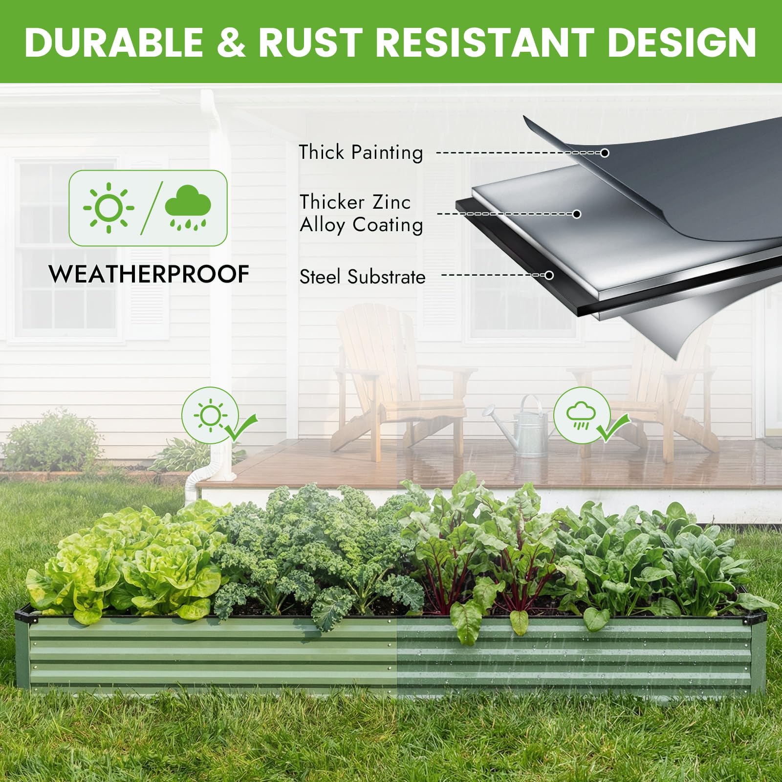 INNO STAGE Kit per aiuola rialzata da giardino zincata, 3,7 x 1,2 x 0,3 m, in metallo, rialzata in acciaio, con guanti, per verdure e fiori, fioriera da terrazzo (verde oliva, 1 pezzo)