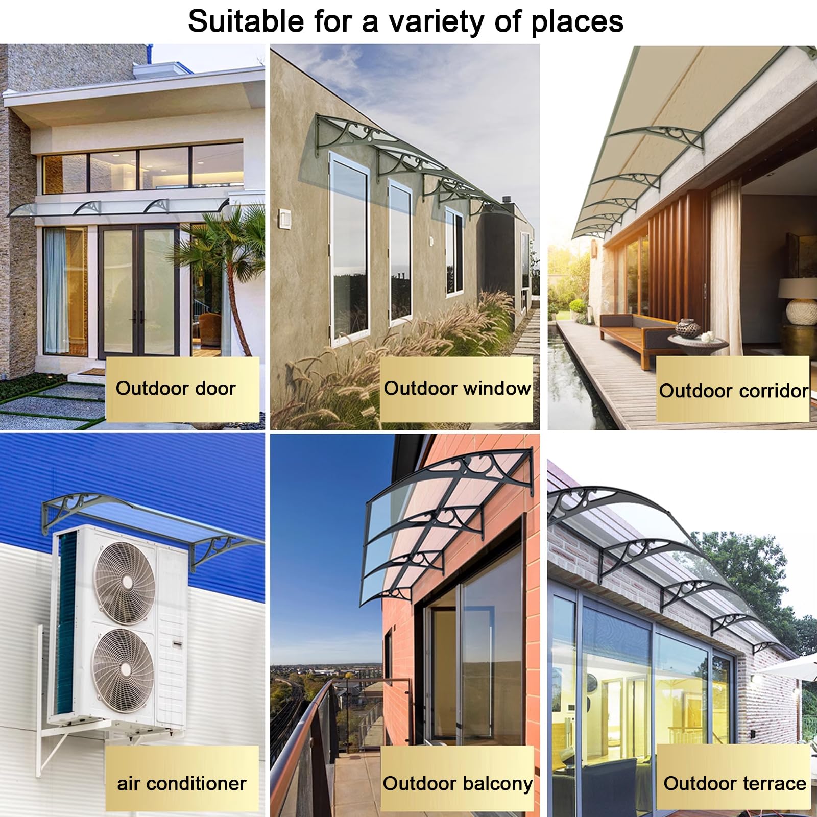 Transparentes Aluminium-Türvordach, UV-Schutz, 99 %, 4 Farben, schlankes Design, 120 x 120 cm / 47x47in, strapazierfähiges Polycarbonat und Aluminium, stilvolle Eingangsabdeckung.