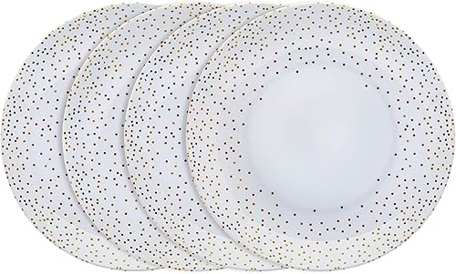 Godinger Dinner Plates, Dinner Dish, Appetizer Plate, Melamine Shatter Resistant - Gold Dot Design, Set of 4