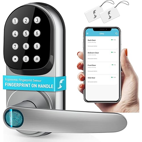 Smart Lock, Sifely Keyless Entry Door Lock, Smart Door Lock, Door Lock with Keypad, Smart Lock Front Door, Fingerprint Door Lock, Smart Lock with Handle, Digital Door Lock, Keypad Door Lock (Silver)