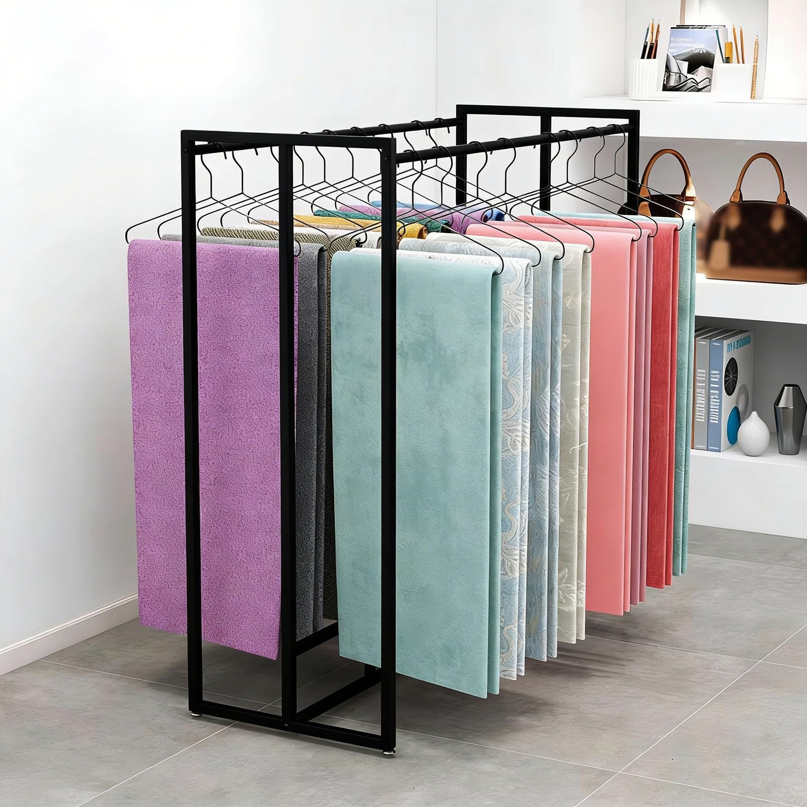 Heavy-Duty Carpet Display Rack 39x47x59 in - Large Rug Hanging Stand for Retail Presentation Quilt Sample Storage Holder (Black 100x60x150 cm)