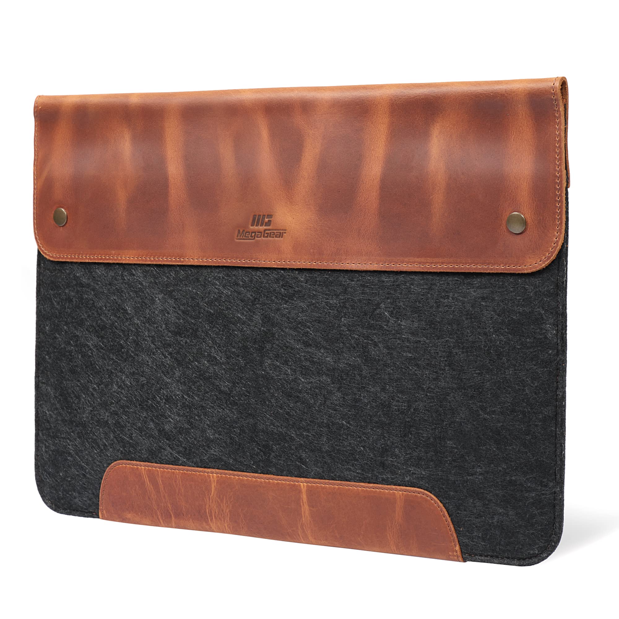 MegaGear Funda de Cuero Genuino Compatible con MacBook Pro 14 y MacBook Air 13-13.6 (M5-M1) – 2020-2026, Camel