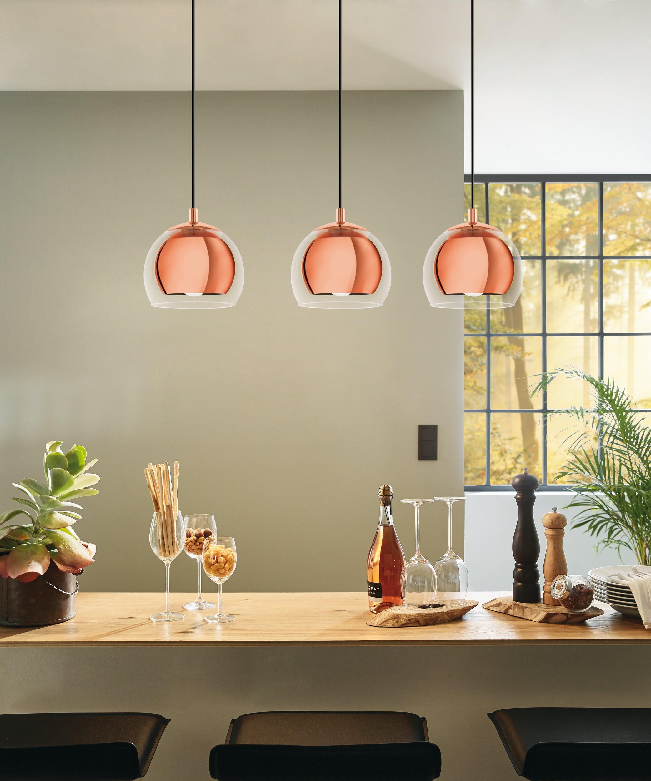 EGLO Pendant Lighting Rocamar 1, 5 Bulbs Ceiling Light Fitting Made Of Copper-coloured Metal And Clear Glass, Hanging Lamp For Dining And Living Room - View #2
