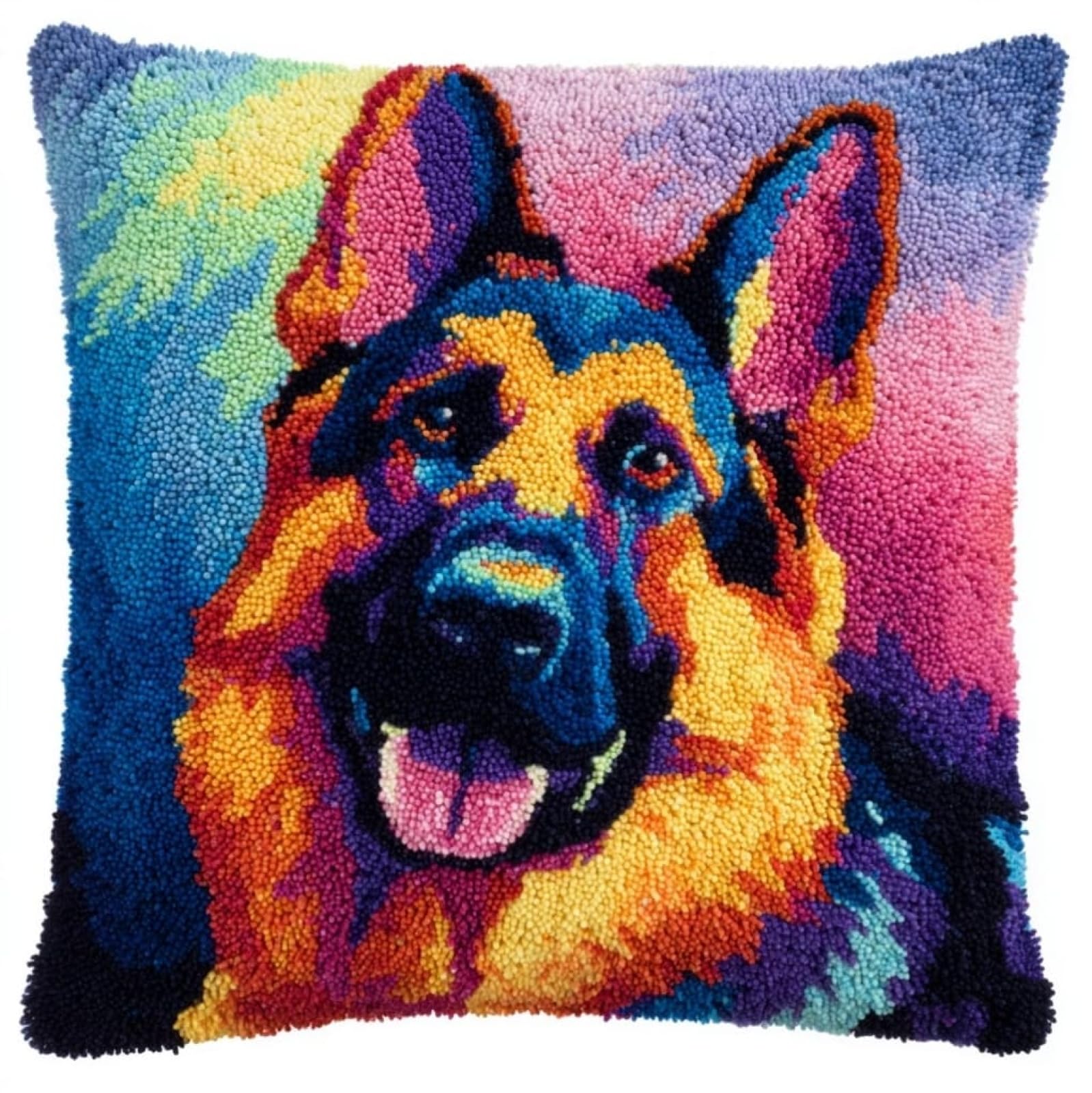 AxiangziK Latch Hook Cushion Kits for Adults,German Shepherd Dog Color Printed Canvas DIY Throw Pillow Cover,Beginners Handmade Needlework Crafts Home Decoration 17x17inch