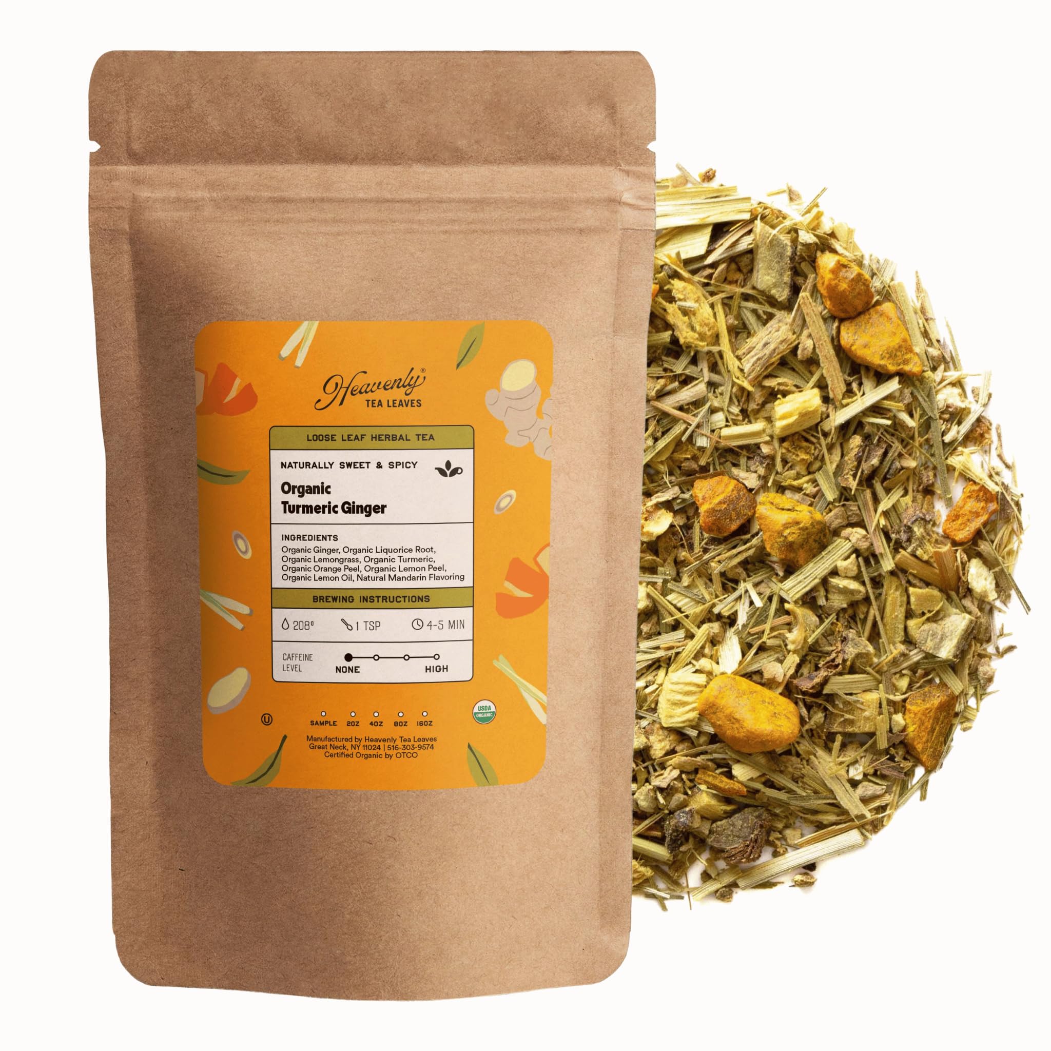 Heavenly Tea Leaves Organic Turmeric Ginger Loose Leaf Herbal Tea, 4 Oz