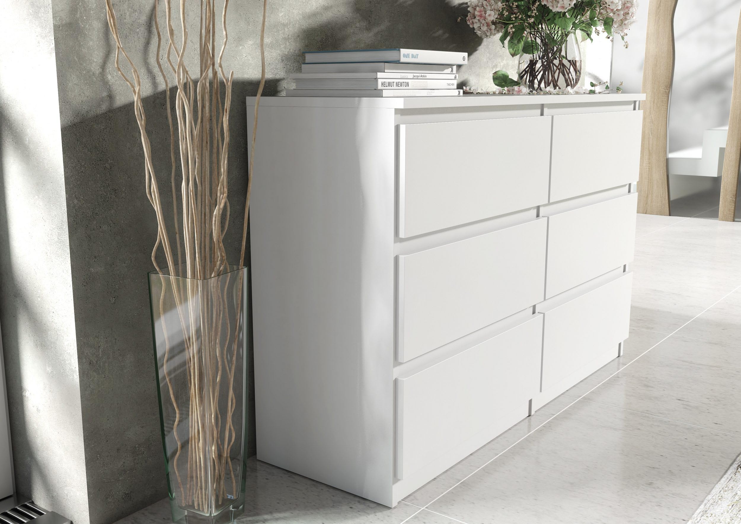 meble masztalerz Cassettiera Camera da Letto con 6 Cassetti - Credenza Soggiorno - Moderna Comò - Cassettiera Alta - Mobiletto con Cassetti - Bianco 100 x 39 x 78,5 cm