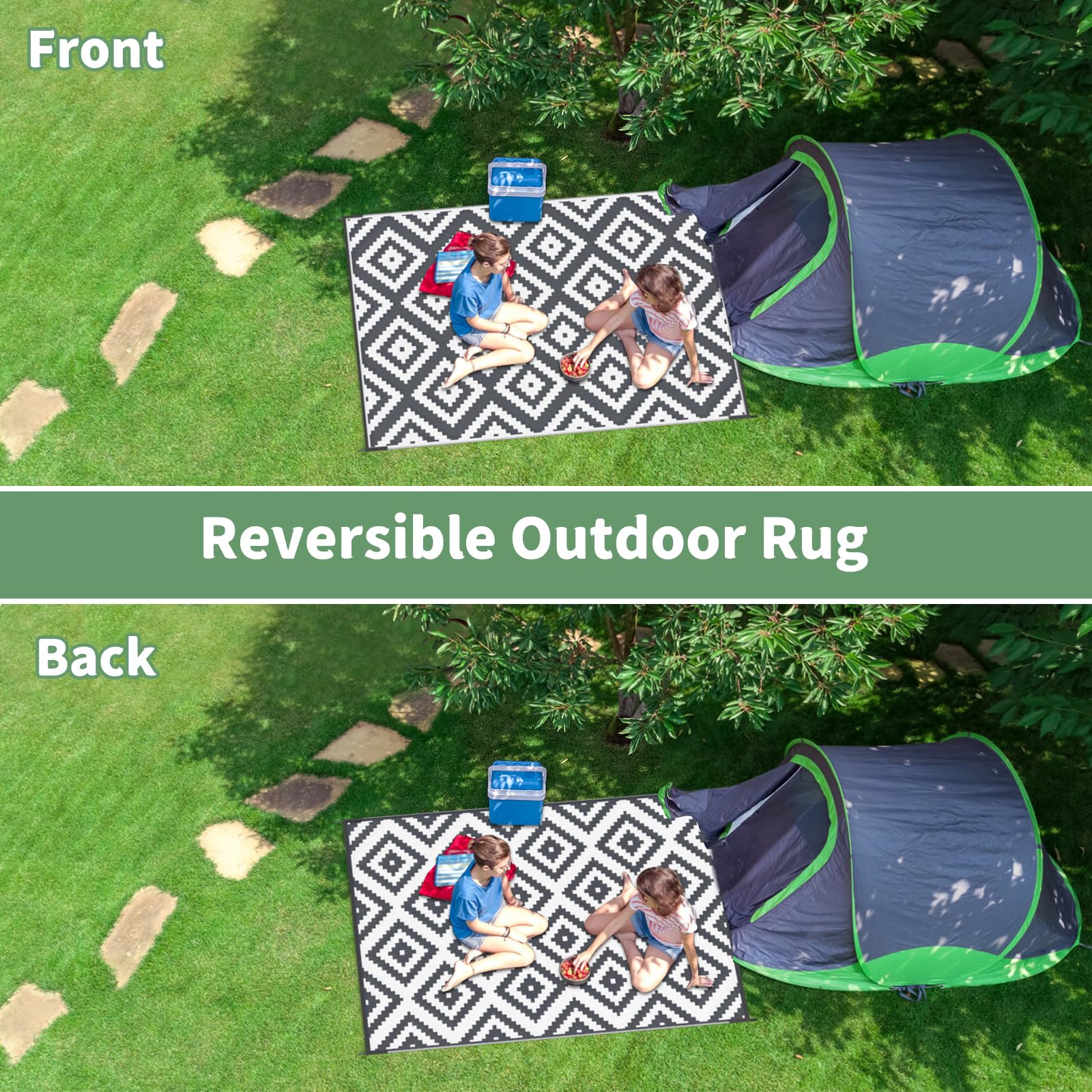 Tapis d'extérieur résistant aux intempéries, réversible, pour balcon, 240 x 300 cm, léger, couverture de pique-nique, auvent, pour camping, terrasse, jardin, gris