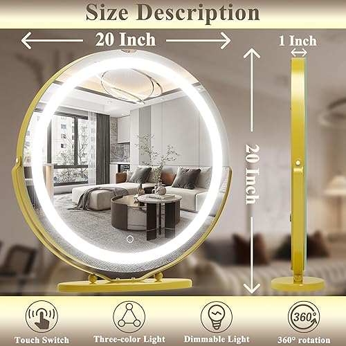 Miniatura 4 de Vierose Espejo de maquillaje grande de 20 pulgadas con luces, 3 modos de iluminación de color, espejo de maquillaje redondo iluminado con halo LED