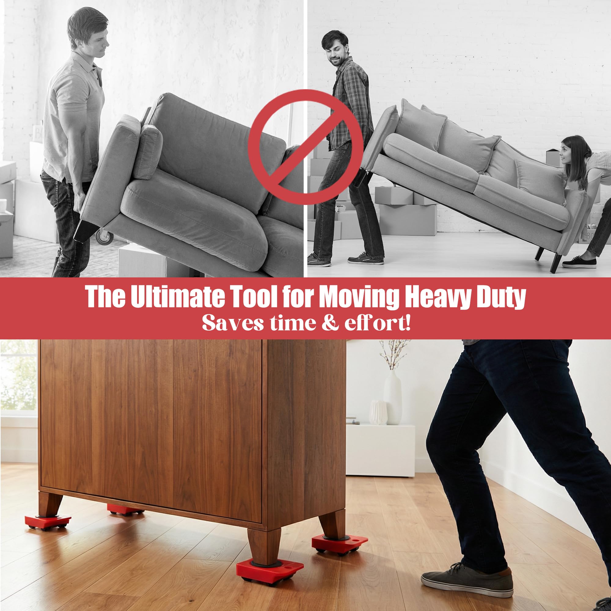 Juego de 7 herramientas de elevación resistentes para mover muebles, ruedas deslizantes con palanca de 200 kg de capacidad para muebles, refrigerador, sofá, armario