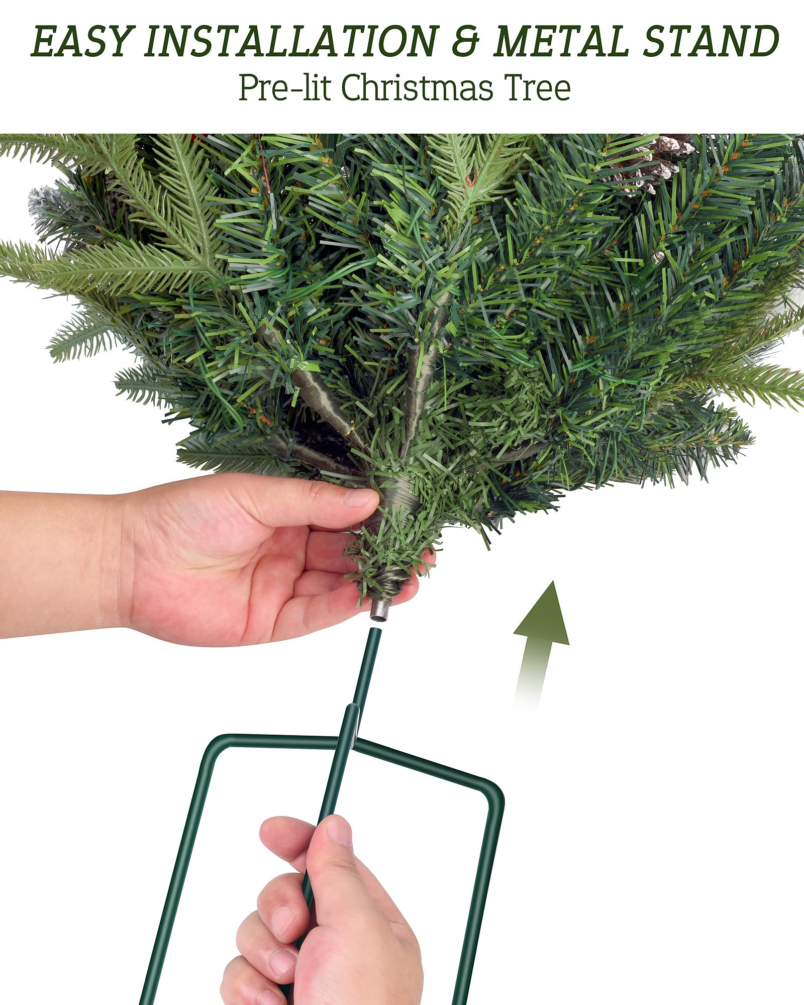 Juego de 2 rellenos de macetas de Navidad para porche delantero al aire libre, árbol de Navidad artificial preiluminado con control remoto, rellenos de macetas navideñas con temporizador