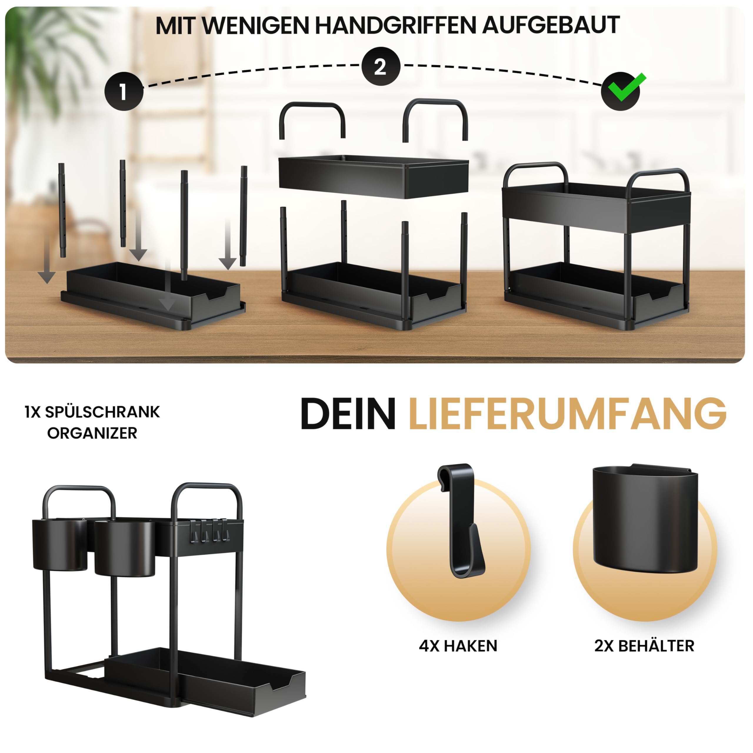 HELDENWERK Mensola Sotto Lavandino Per Lavabo Con 2 Ripiani Colore Nero Organizer Da G 340506