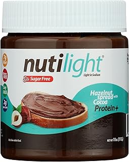 Nutilight Sugar Free Protein + Hazelnut Spread with Cocoa, Keto and Diabetic friendly, Non-GMO, Gluten and Soy Free, 11 Ounces (Pack of 1)