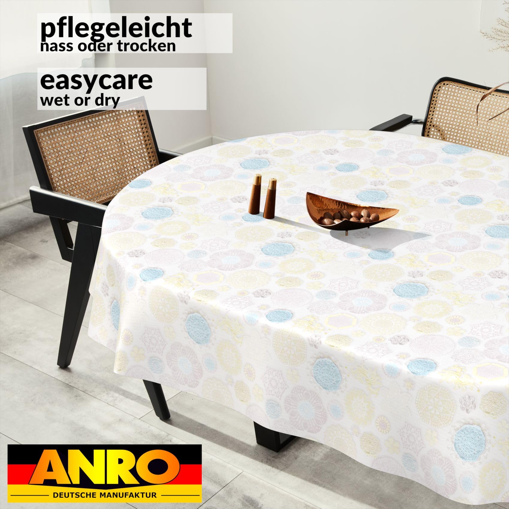 ANRO Oilcloth Tablecloth Washable Oilcloth Garden Tablecloth Outdoor Indoor Oval 220 x 140 cm Cut Edge Lace - Image 4