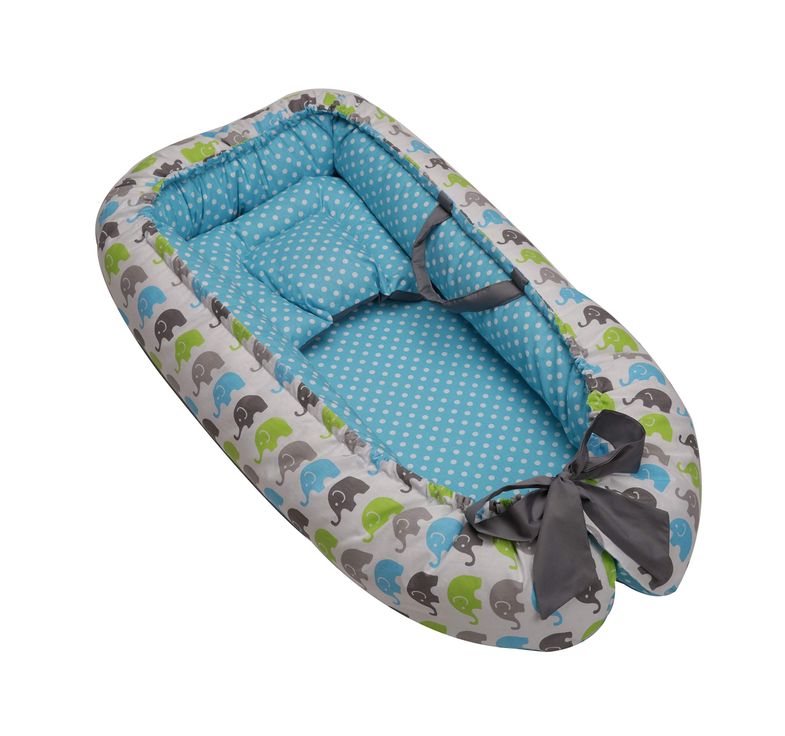 Bacati Elephants Aqua Lime Grey Reversible Baby Nest