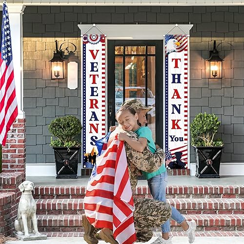 Miniatura 3 de Decoraciones para el Día de los Veteranos – Cartel colgante de puerta con texto en inglés "Thank You Veterans", pancarta para el día de los