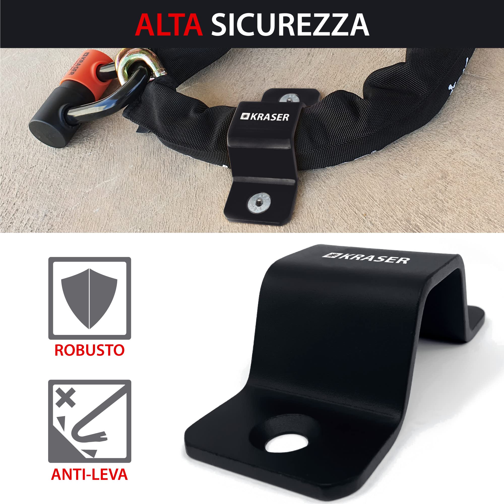 KRASER KR40B Ancora Antifurto a Pavimento o Parete in Acciaio ad Alta Resistenza, di Sicurezza per Moto, Bici, Rimorchio, Compatto