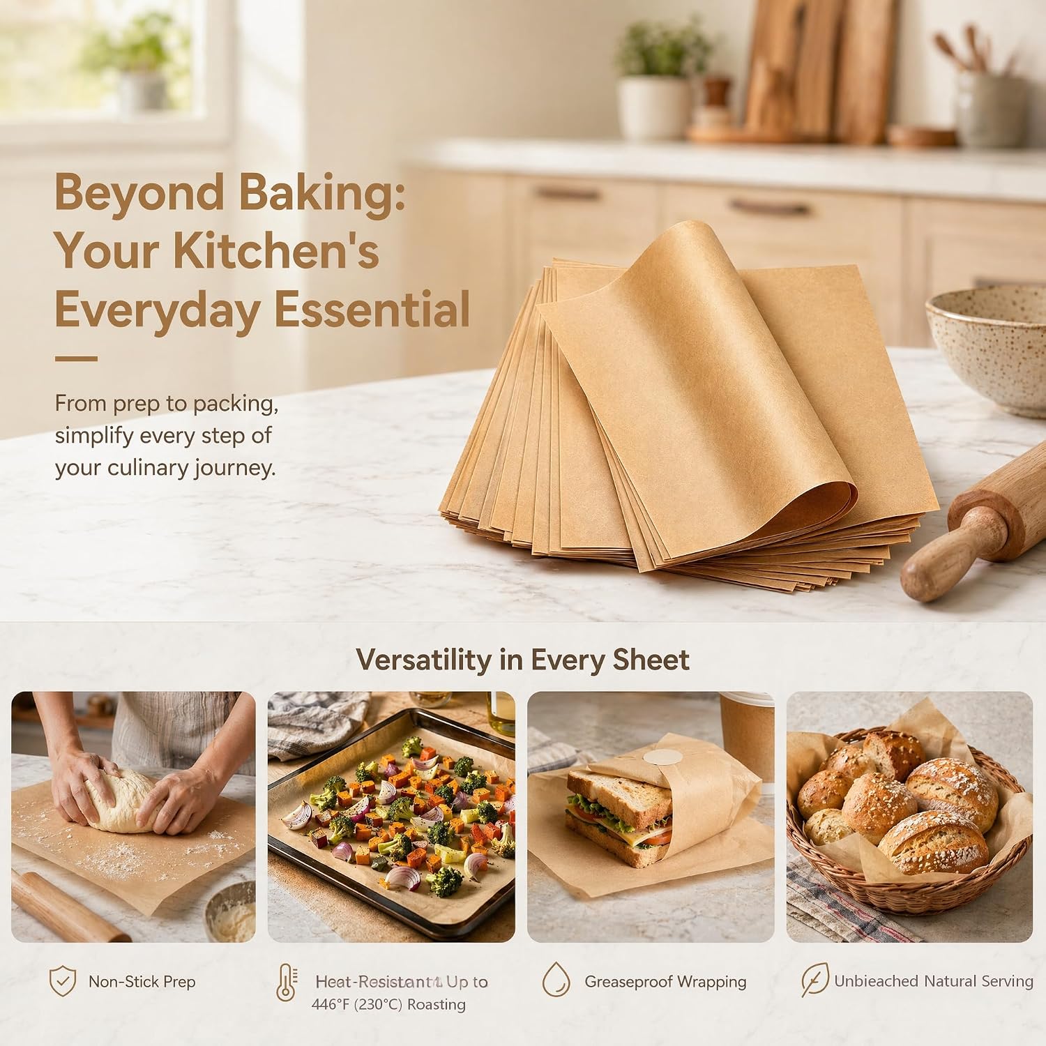 10x10 Inch Pre-Cut Parchment Paper for Air Fryer - 100 Sheets Non-Stick Baking Sheets for Baking Cookies, Roasting, Unbleached Chlorine Free, Heat Resistant 446°F