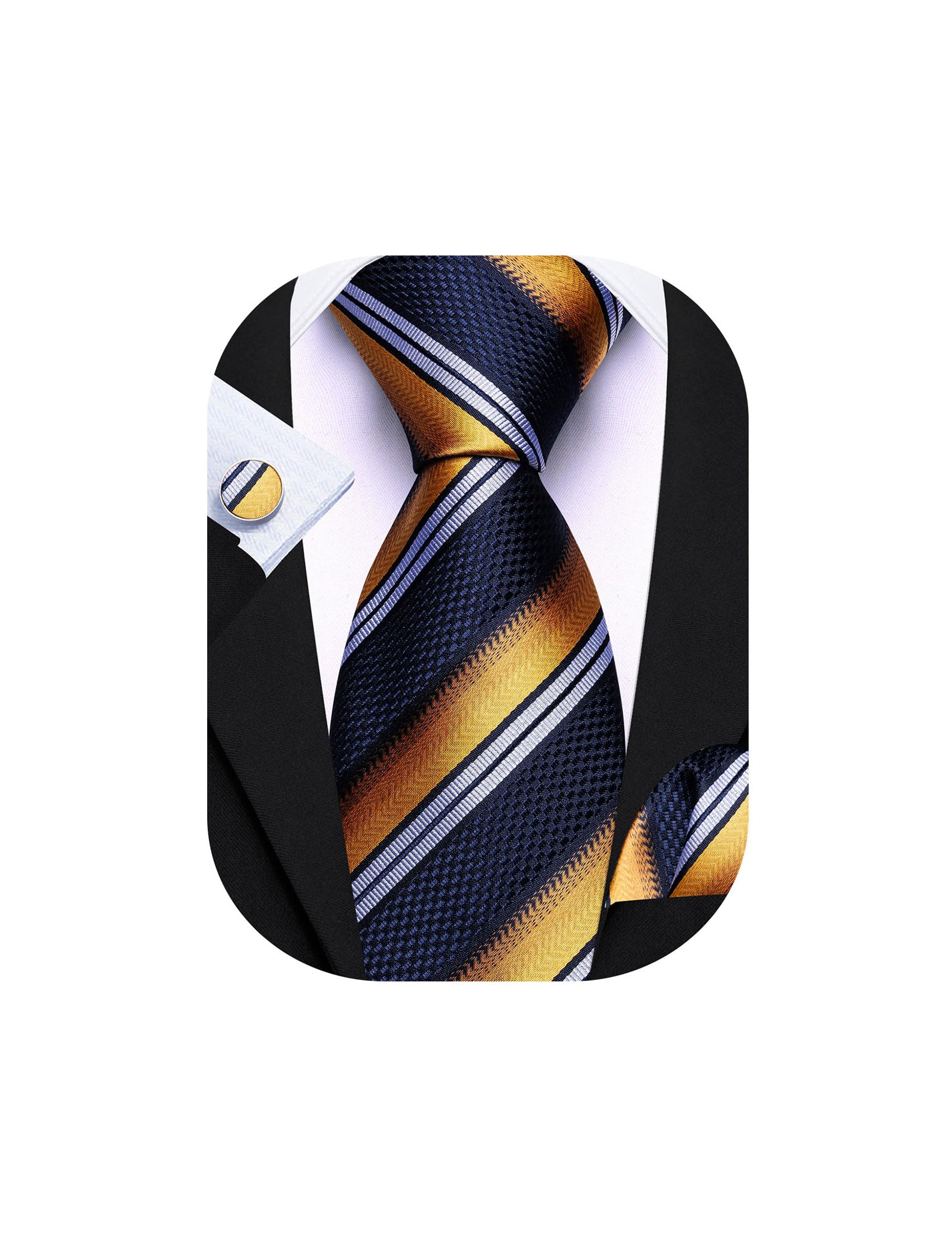 Barry.Wang Mens Tie Set Plaid Check Stripe Neckties Pocket Square Cufflinks | Woven Classic,Formal/Casual Men's Necktie,Luxury,Business,Wedding,Party,Prom,Graduation