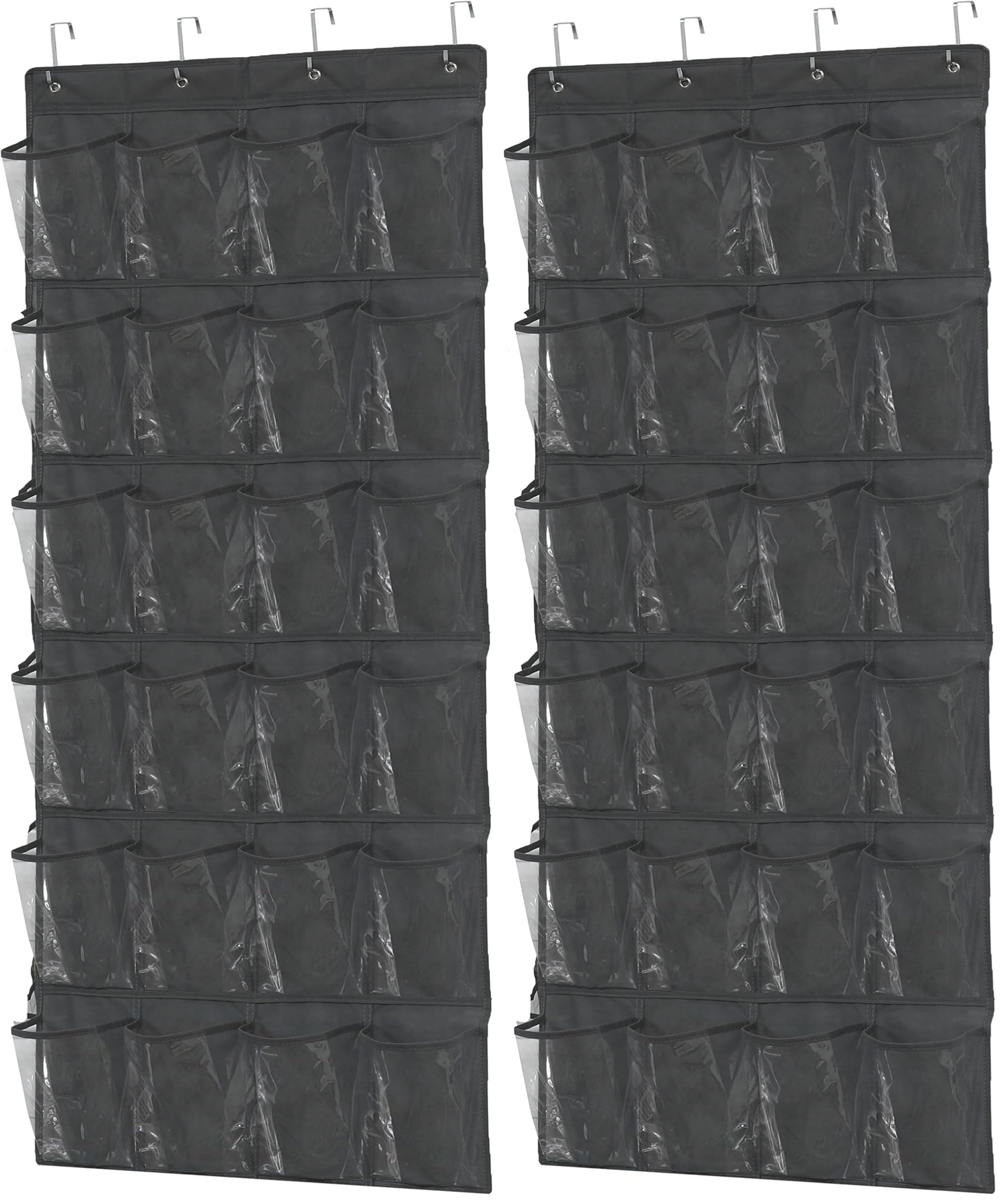 Simple Houseware 24 Pockets Large Clear Pockets Over The Door Hanging Shoe Organizer, Dark Gray (56" x 22.5") (Pack of 2)