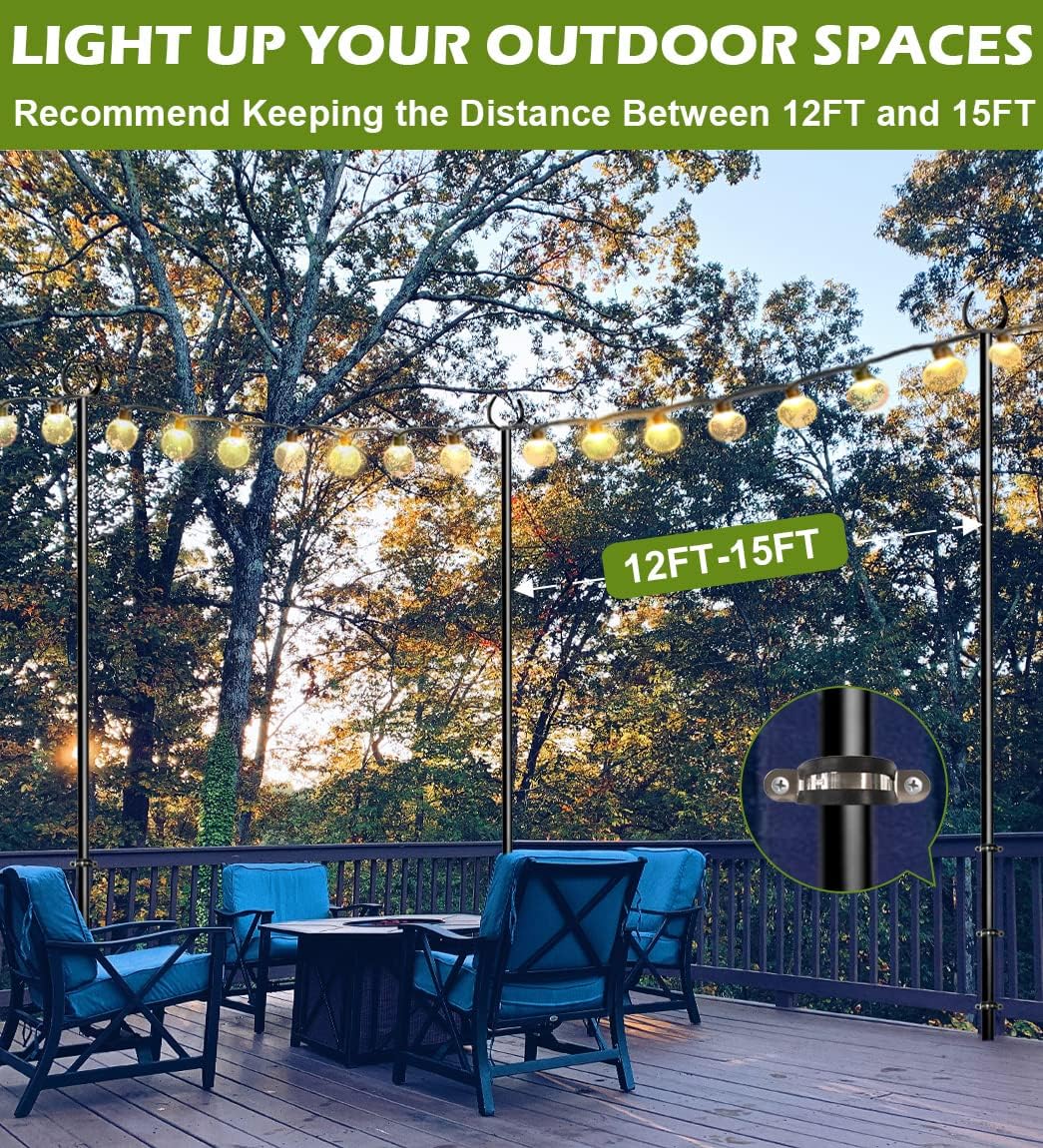 Outdoor String Light Pole, 10 FT Heavy Duty Light Stand Hanger Pole for Outside Deck Fence Railing Backyard, Patio, Christmas, Wedding, Party (1 Pack)
