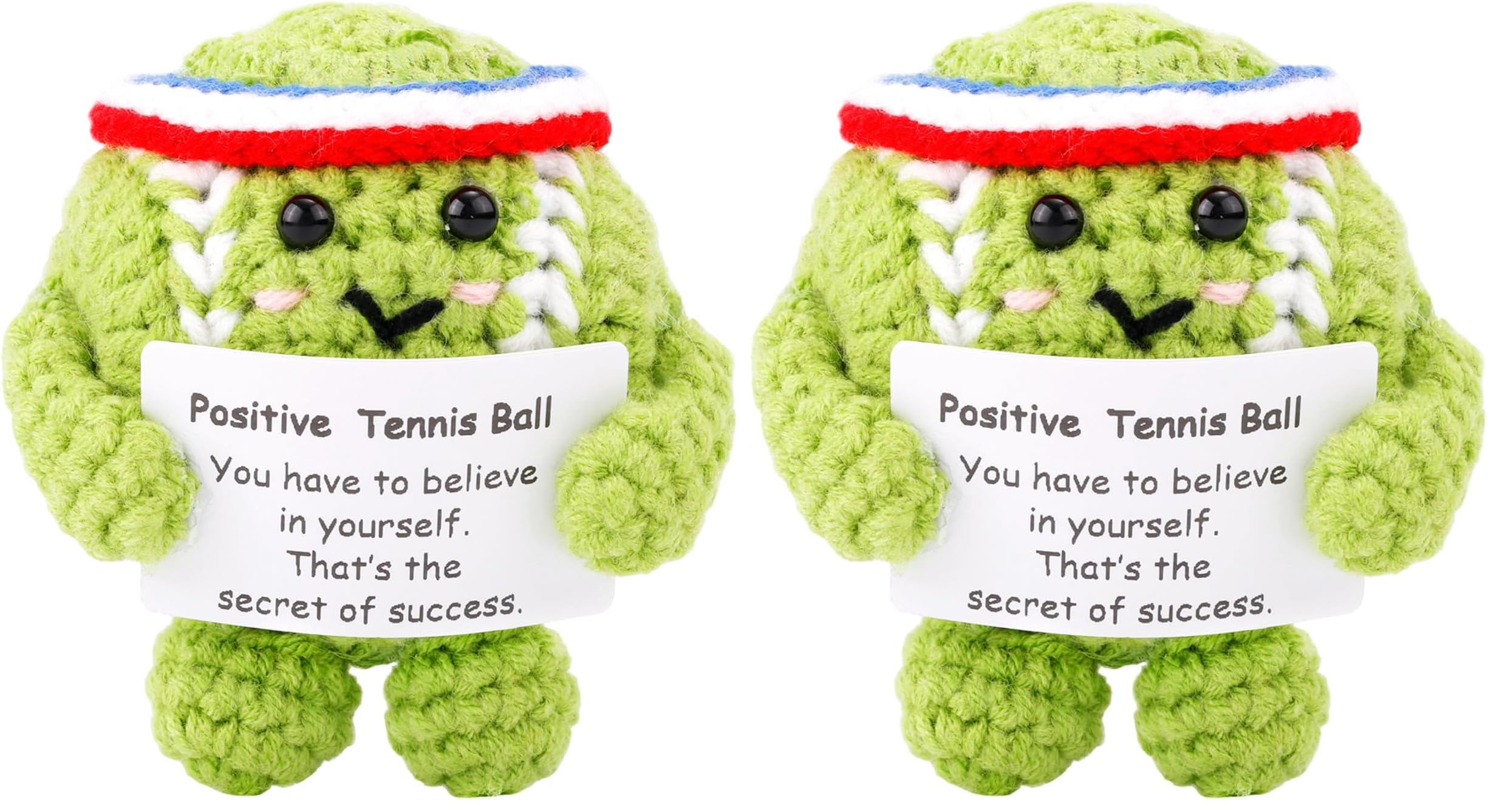 Positive Tennis Ball, Cute Funny Crochet Inspirational Tennis Ball Positive Knitted Animal Doll Crochet Toy with Positive Card for Sports Lover Friends Party Decorations
