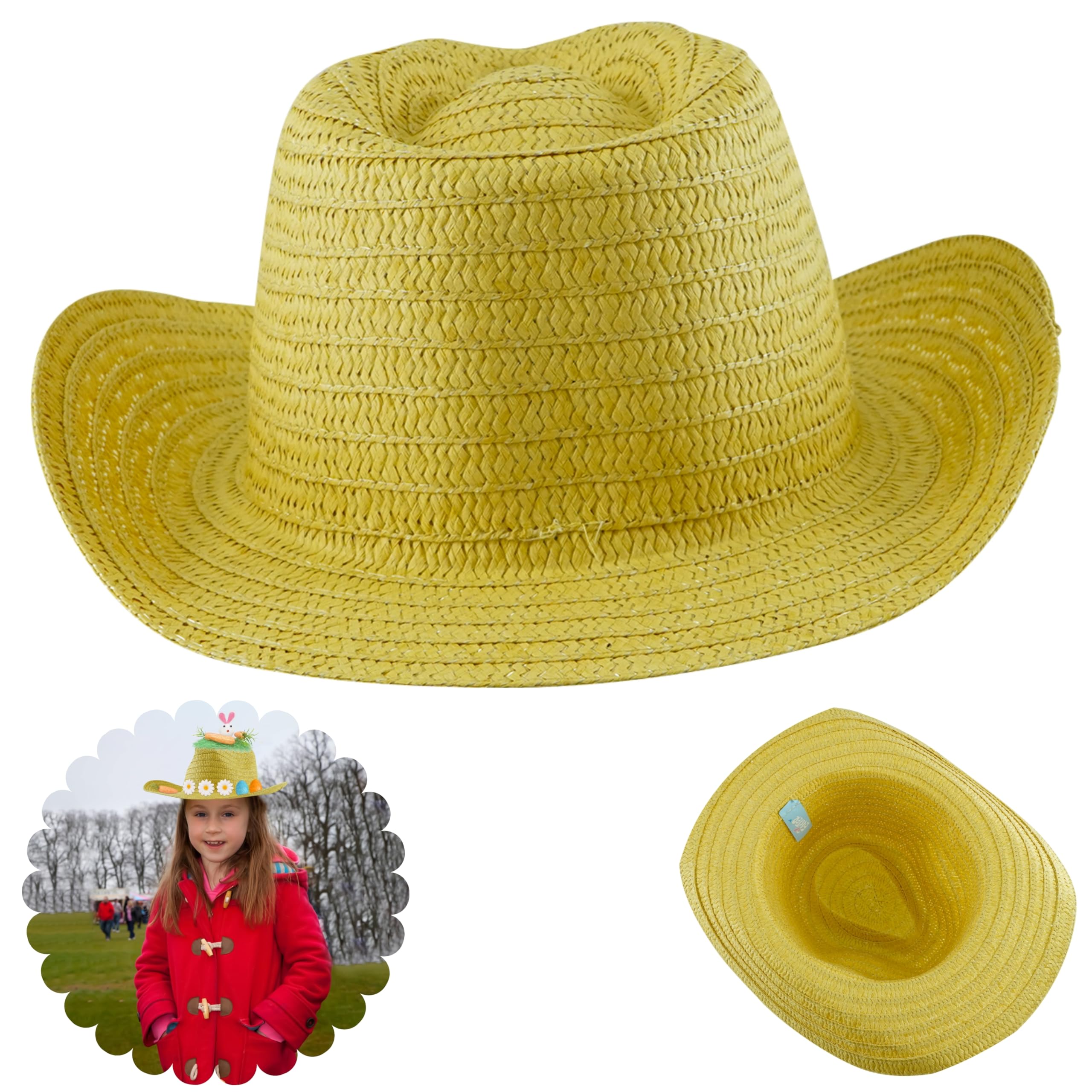 Srv Hub Stetson Hat Easter Bonnet Hat | Easter Egg Hunt Cowboy Hat For Kids And Adults | Summer Hat For Dress Up And Decoration, Easter Bonnet Decorate Parades Gift, Easter Hat Size-54Cm