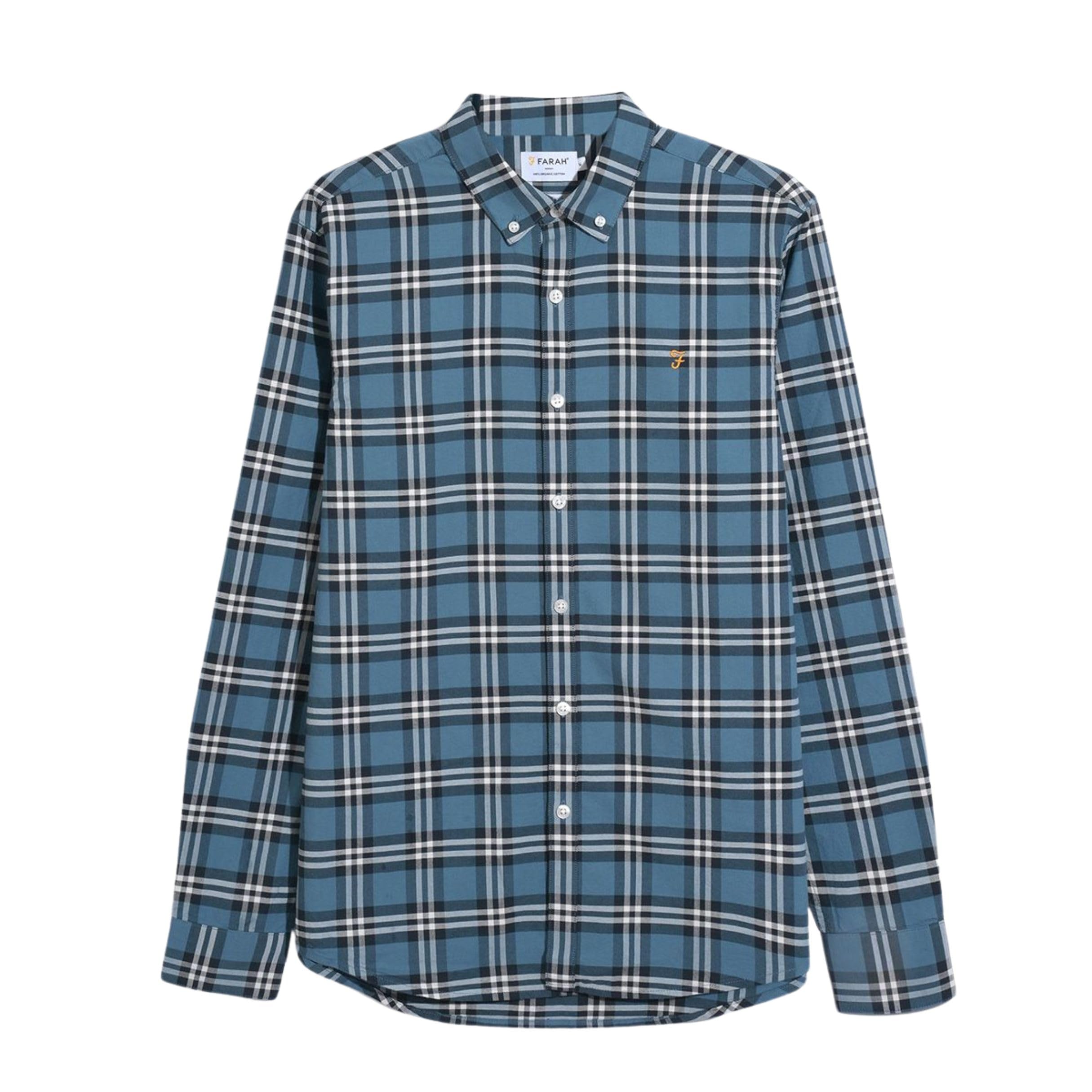 Farah Blue Organic Check Shirt In - M