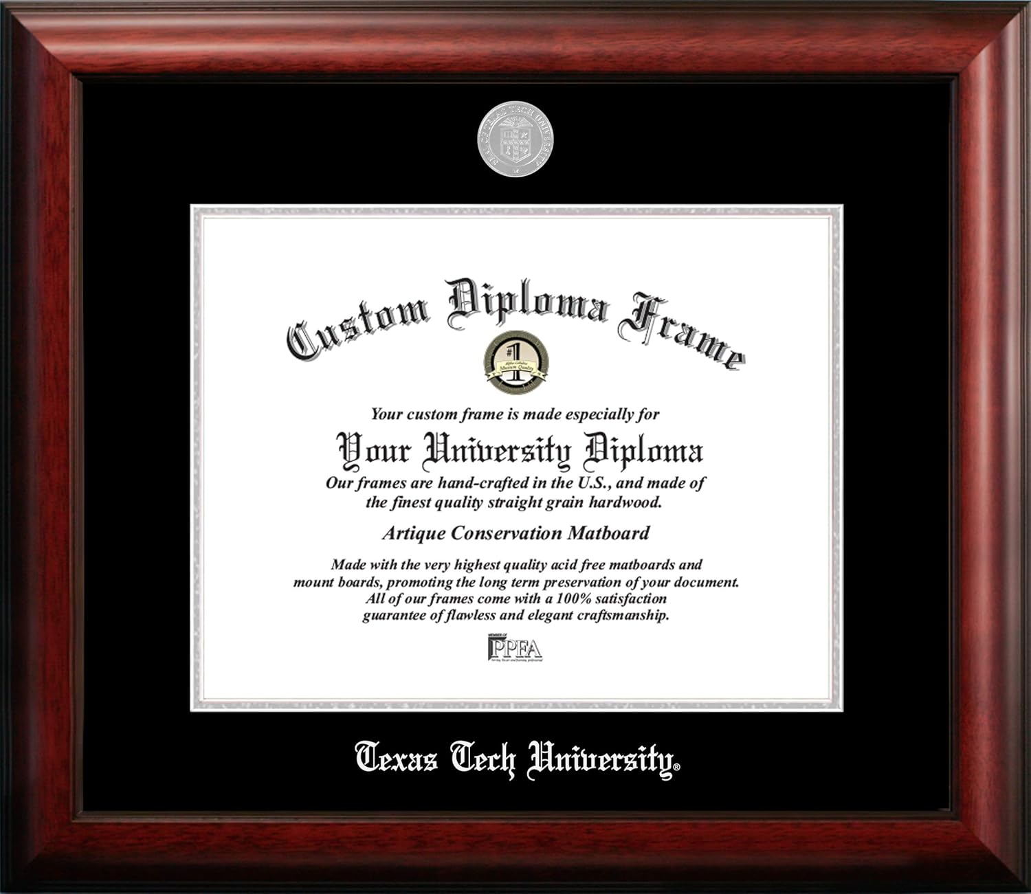 NCAA Texas Tech Red Raiders Unisex Silver Embossed Diploma Frame Texas Tech University 14W x 11H Silver Embossed Diploma Frame, Brown, One Size