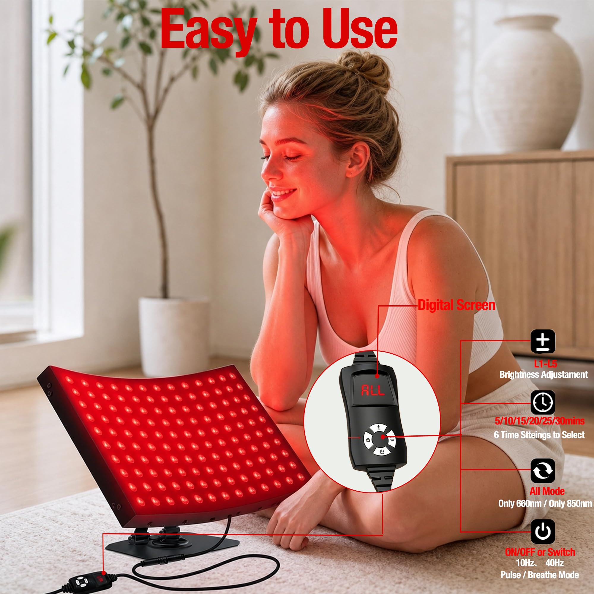 Obrotowa lampa LED 360° z czerwonym światłem do terapii światłem 300 W – podwójna długość fali 660 nm i 850 nm, światło bliskiej podczerwieni do codziennej pielęgnacji twarzy, ciała i zwierząt