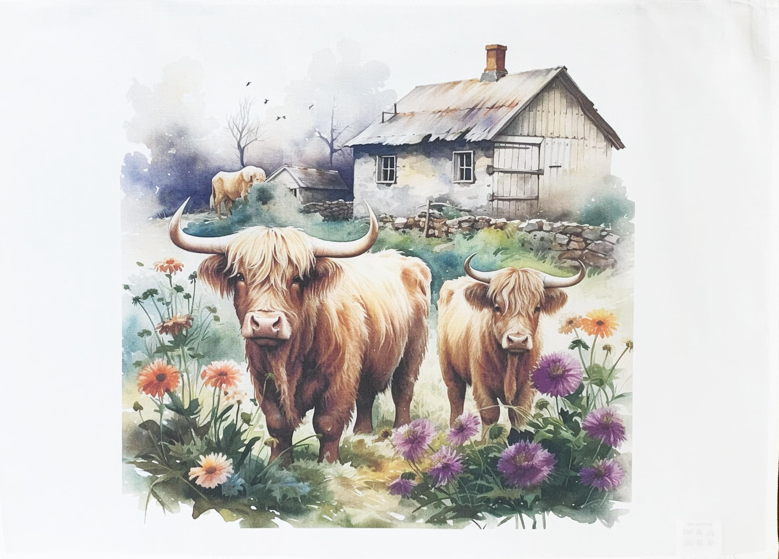 Half A Donkey White Cow & Calf Down At The Farm. Large Cotton Tea Towel