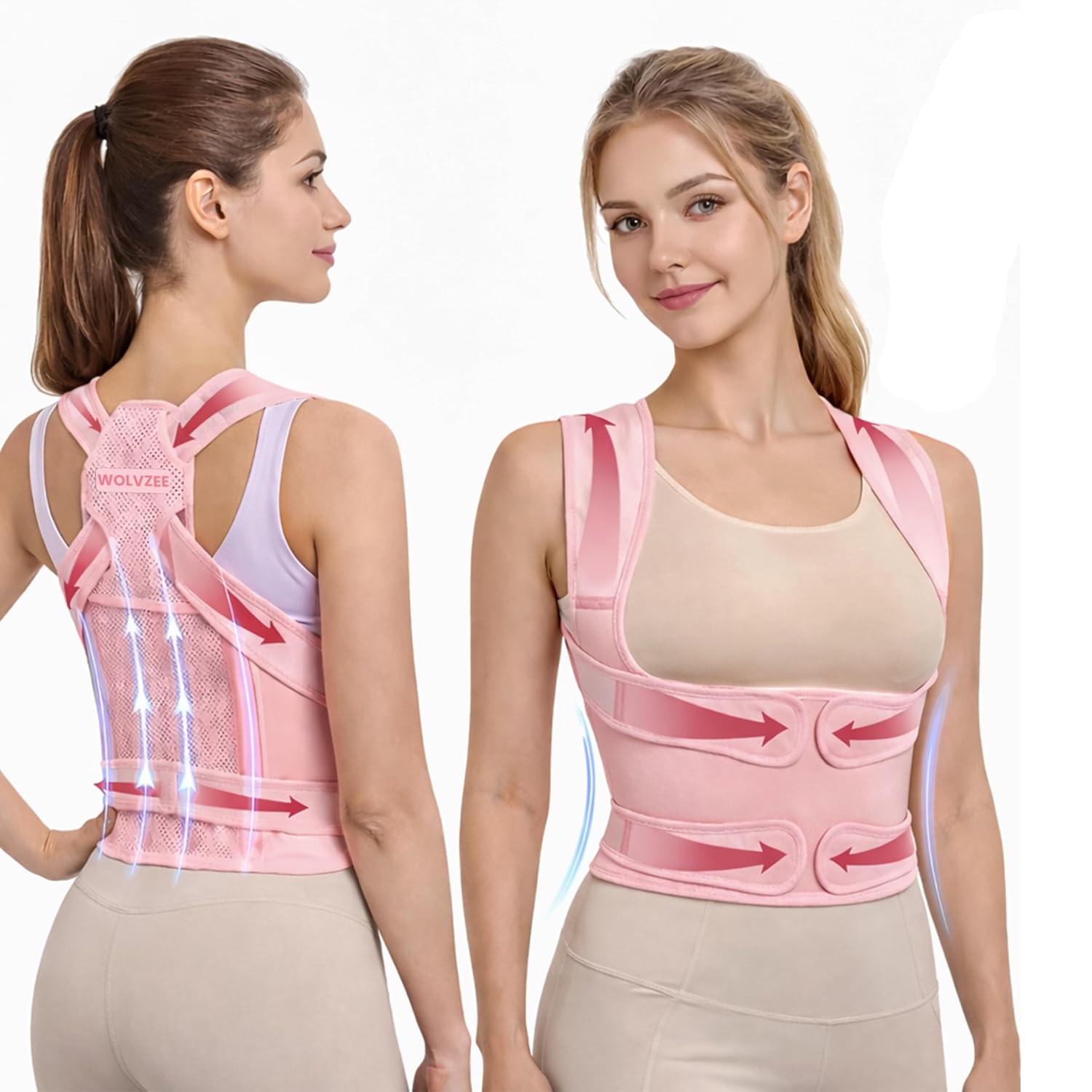 Posture Corrector for Women | Lightweight Adjustable Back Brace for Uper and Lower Back |Hunchback,Spine Corrector| shoulder and Neck,Slouch Support (Pink, Medium, Waist :29" -35")