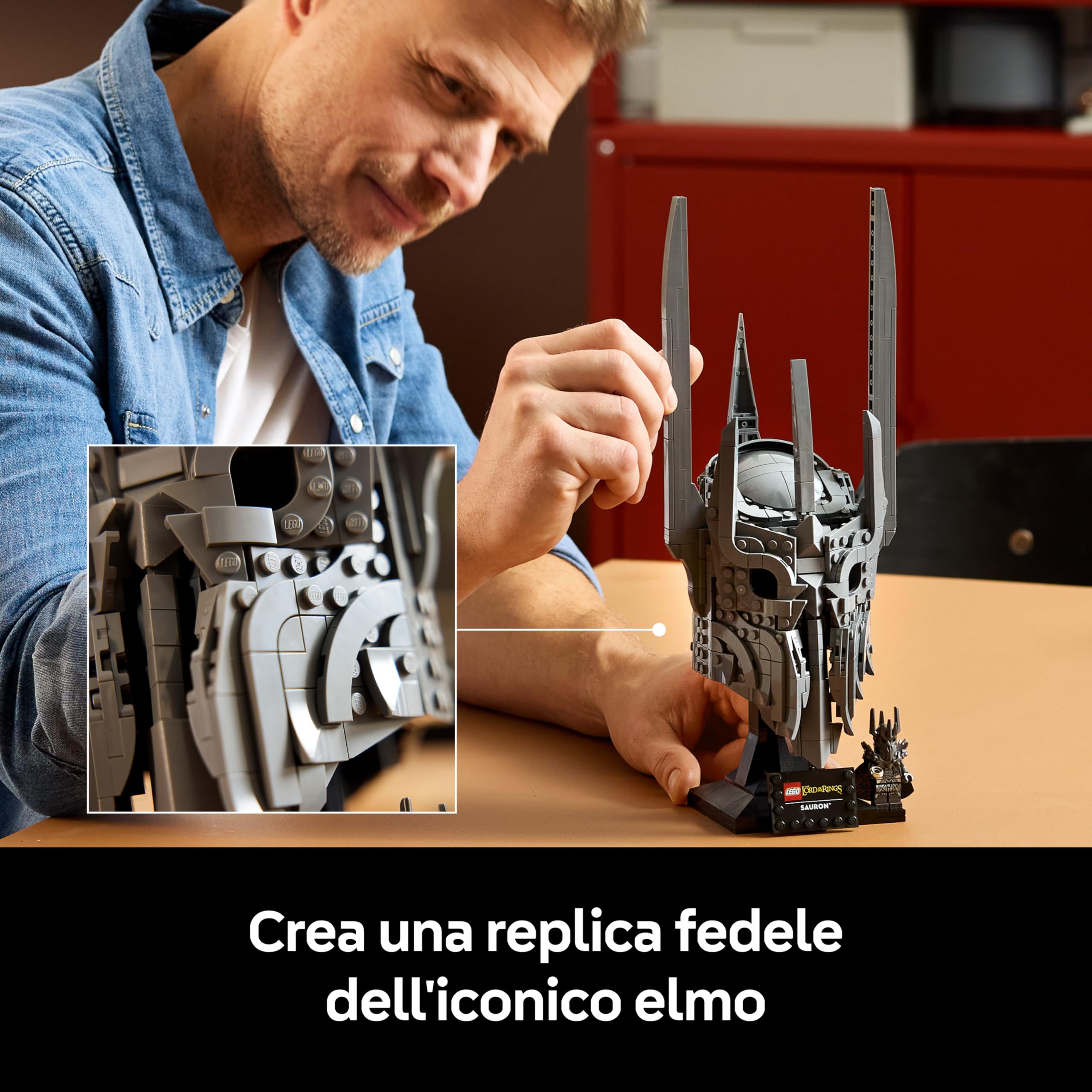 LEGO Icons Il Signore degli Anelli: Elmo di Sauron - Kit di Modellismo da Esposizione per Adulti - con l'Unico Anello e una Minifigure da Collezione - Idea Regalo Fai da Te per i Fan dei Film - 11373
