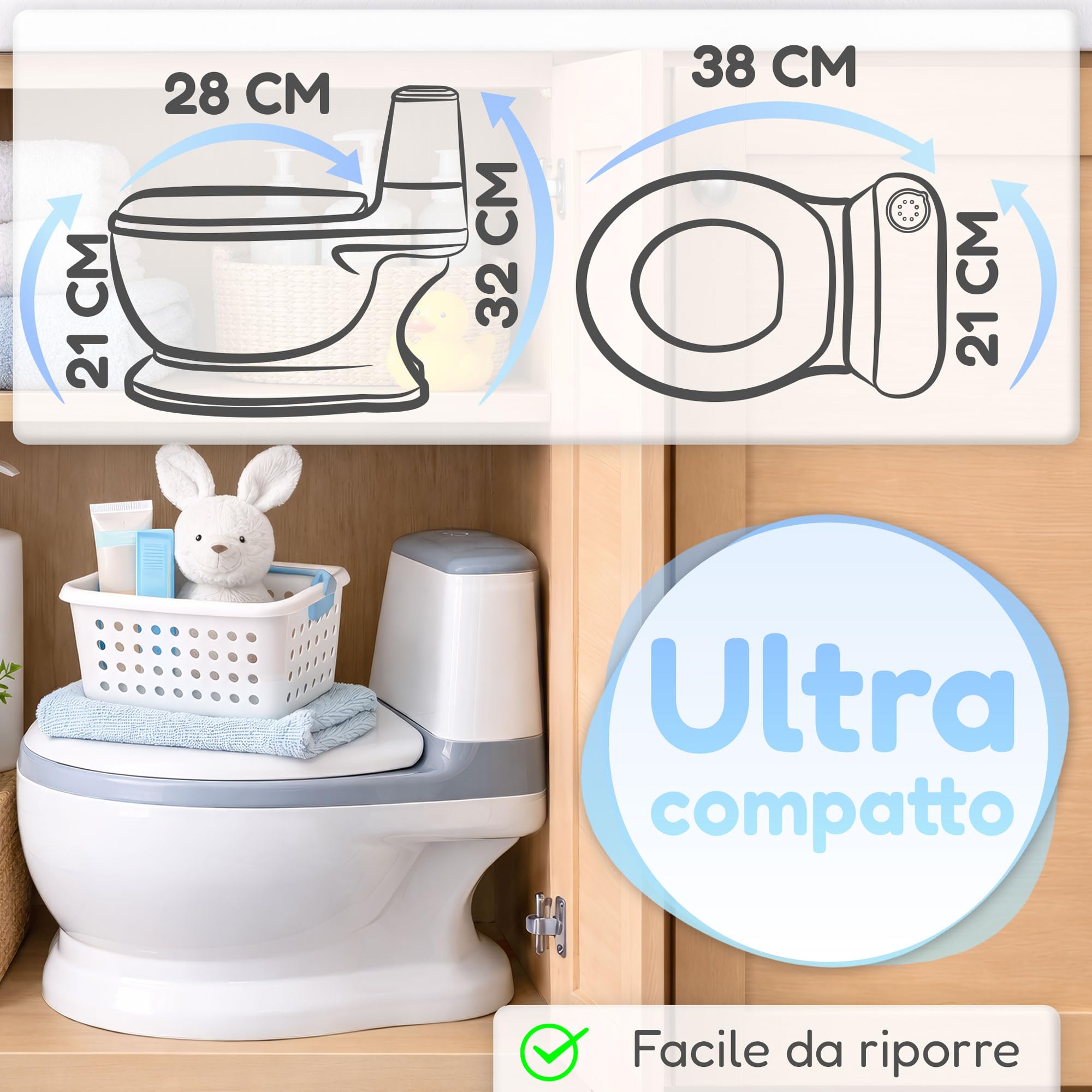 Vasino Per Bambini AZ210-GRI – Mini Water Realistico In PP, Antiscivolo E Facile Da Pulire, Colore Grigio