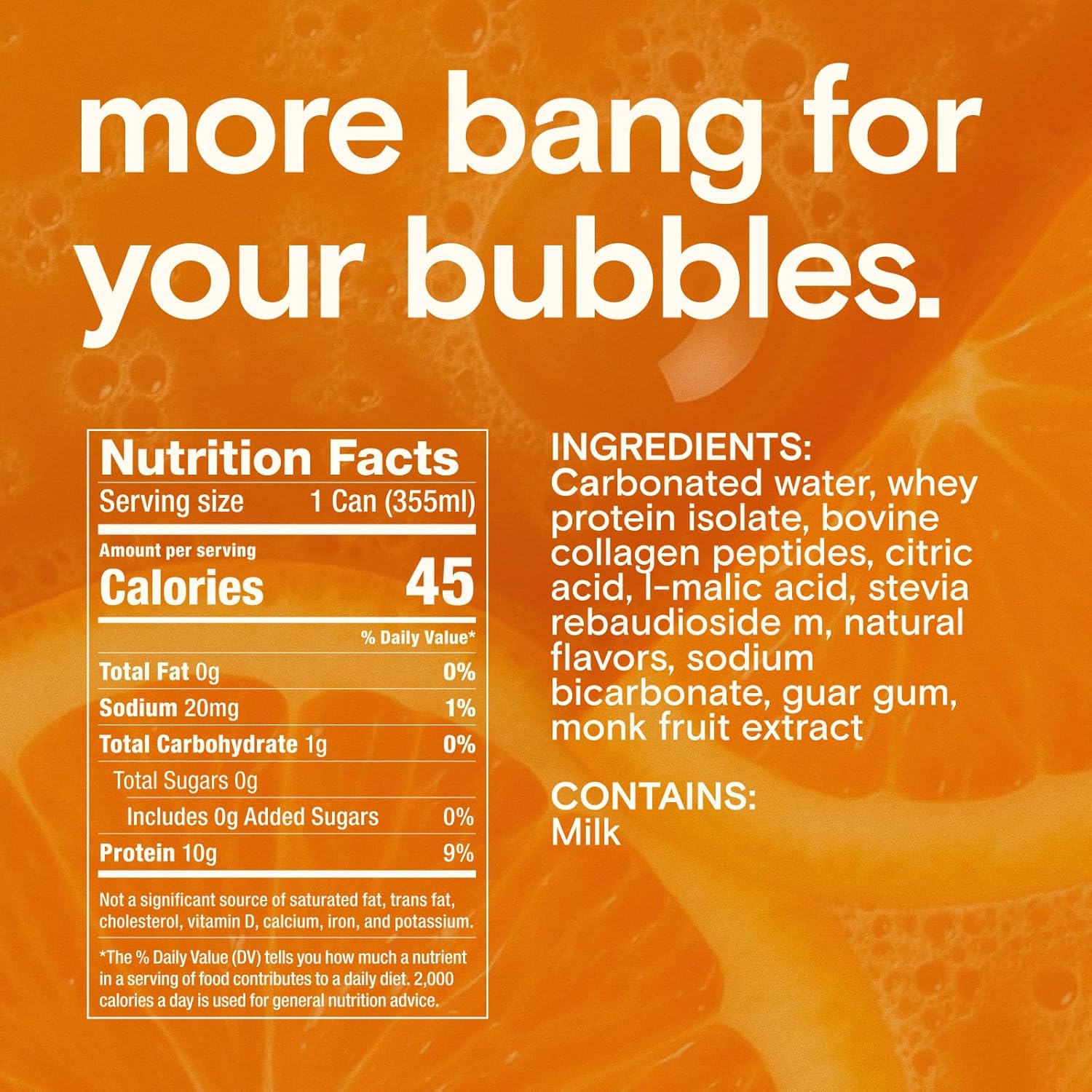 WAAY Sparkling Protein Drink, Orange, 12 fl oz Can, 10g Protein, 0g Sugar, 45 Calories (12 Pack)