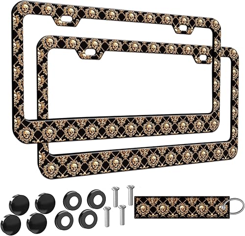 Miniatura 29 de 2 piezas Marco de matrícula azul con diseño de bosque montañoso para mujeres, marcos de etiqueta decorativa de coche azul montañoso para chicas,