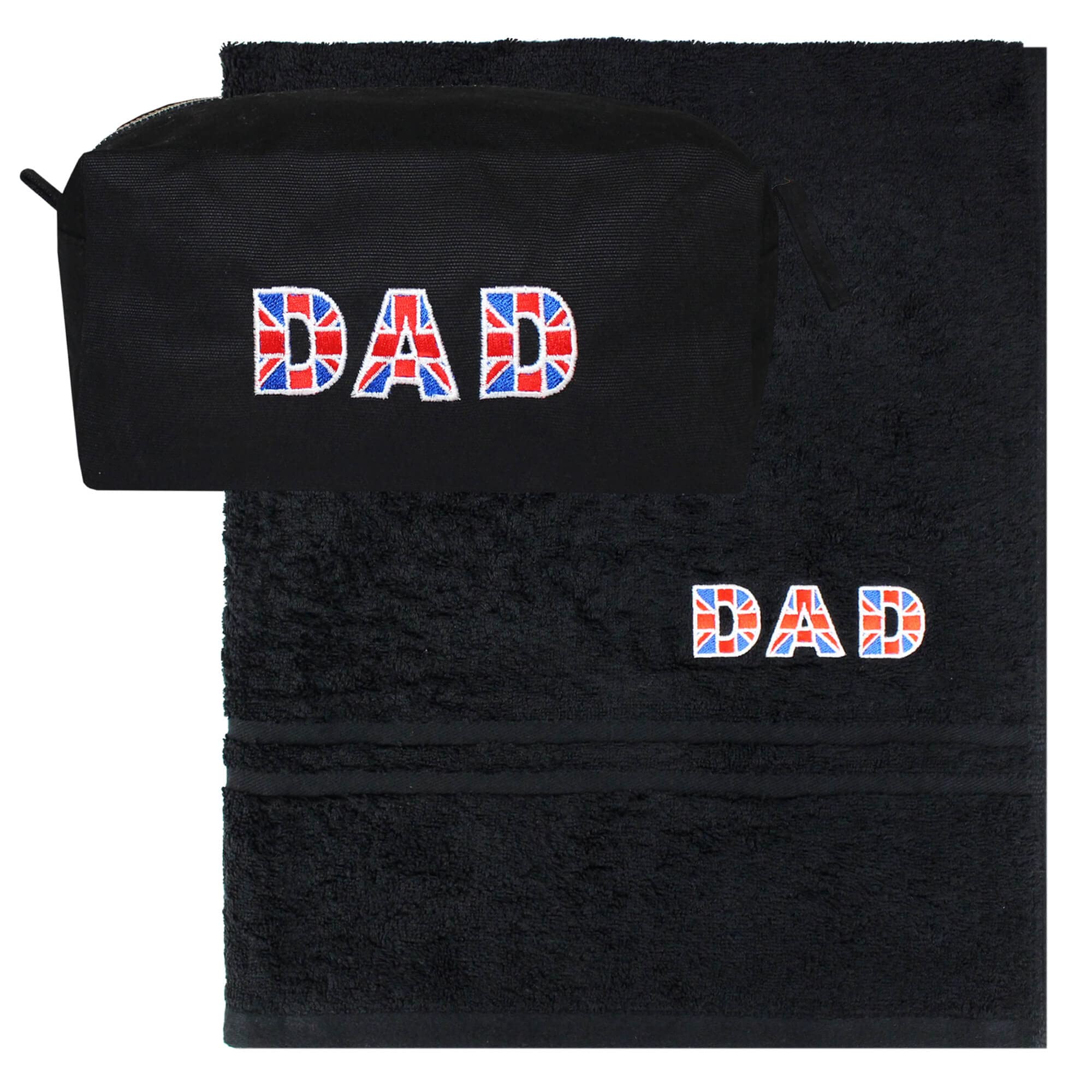 Teddyts Union Jack DAD Black Bath Towel & Travel Washbag Gift Set
