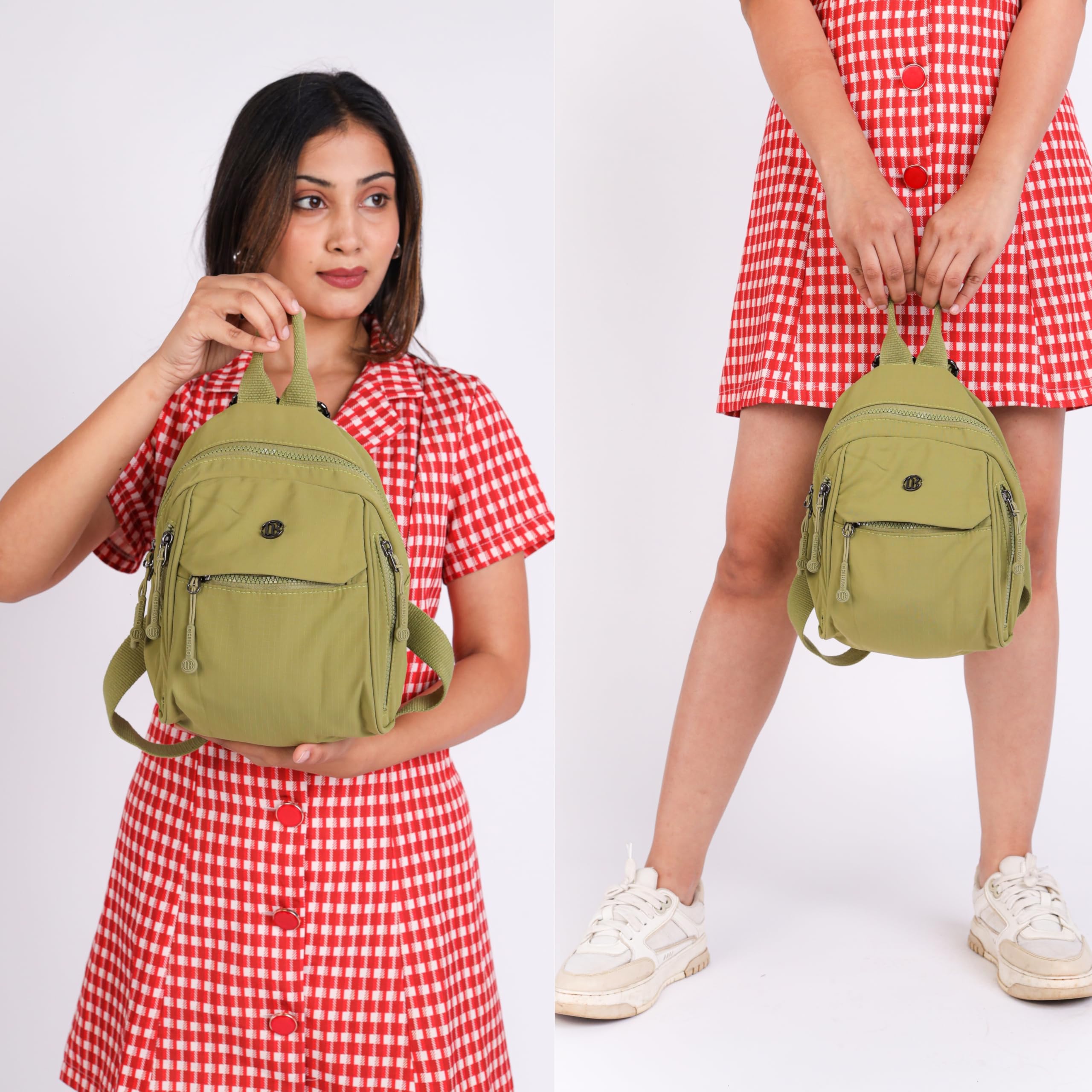 TS WITH TECHSUN Women’s Small Mini Backpack Purse | Lightweight Water-Resistant Compact Sling Bag for Travel, Daily Use, Casual Outings | Fits Only Essentials (Olive Green (L) 20 X (W) 14 X (H) 24 CM) 3