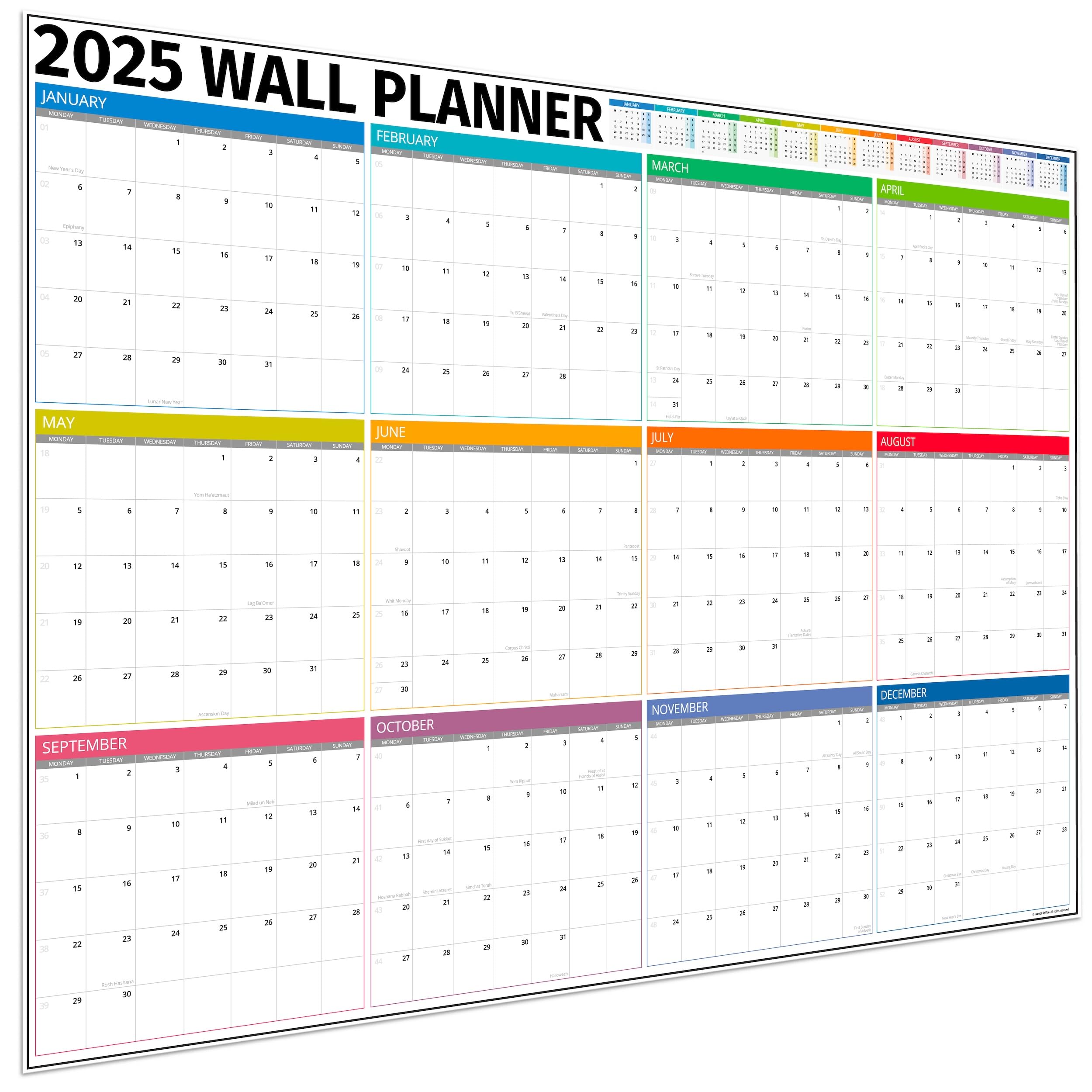 Wall Planner 2025 UK - A1 Extra Large 84 x 60cm Colour Full Year 2025 Wall Planner - Family Planner Calendar 2025 For Home, Office, Teacher Calendars & Personal Organisers - Folded Boxes Edition