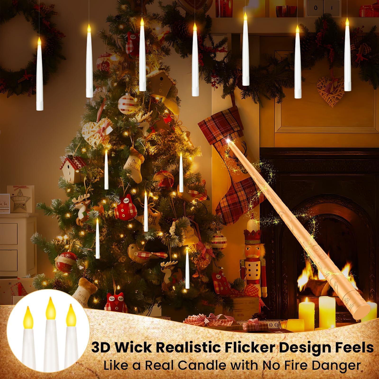 Hengrongshen Floating Candles, 12 Pezzo 28.2 CM Candele Sospese con Telecomando Bacchetta, Candele Fluttuanti Har-ry Potter per Decorazioni di Halloween, Candele Led Halloween