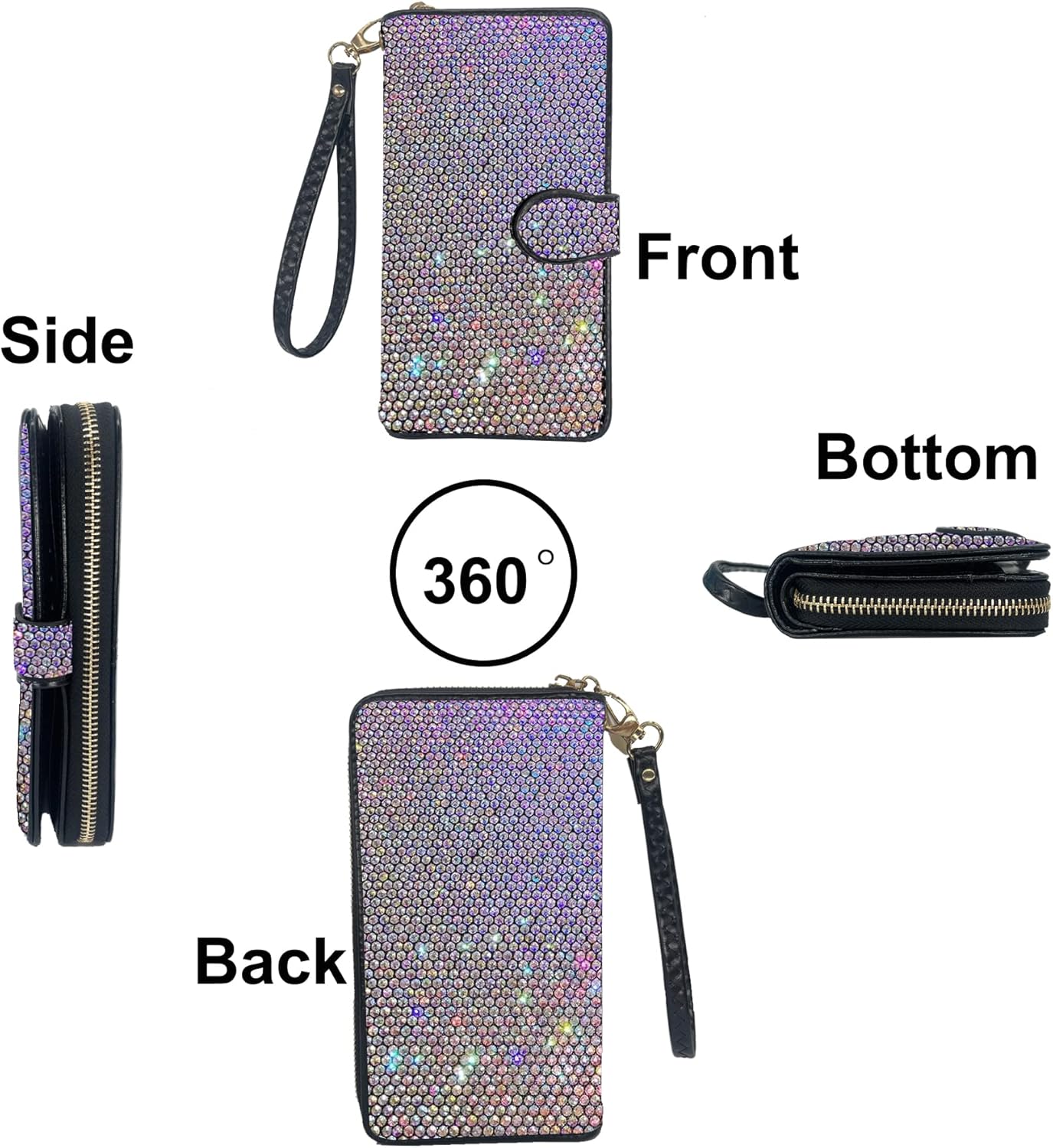 Bling Rhinestone Womens Wallet Artificial Diamond Wristlet Clutch Purse Credit Card Holder Large Capacity - Image 5