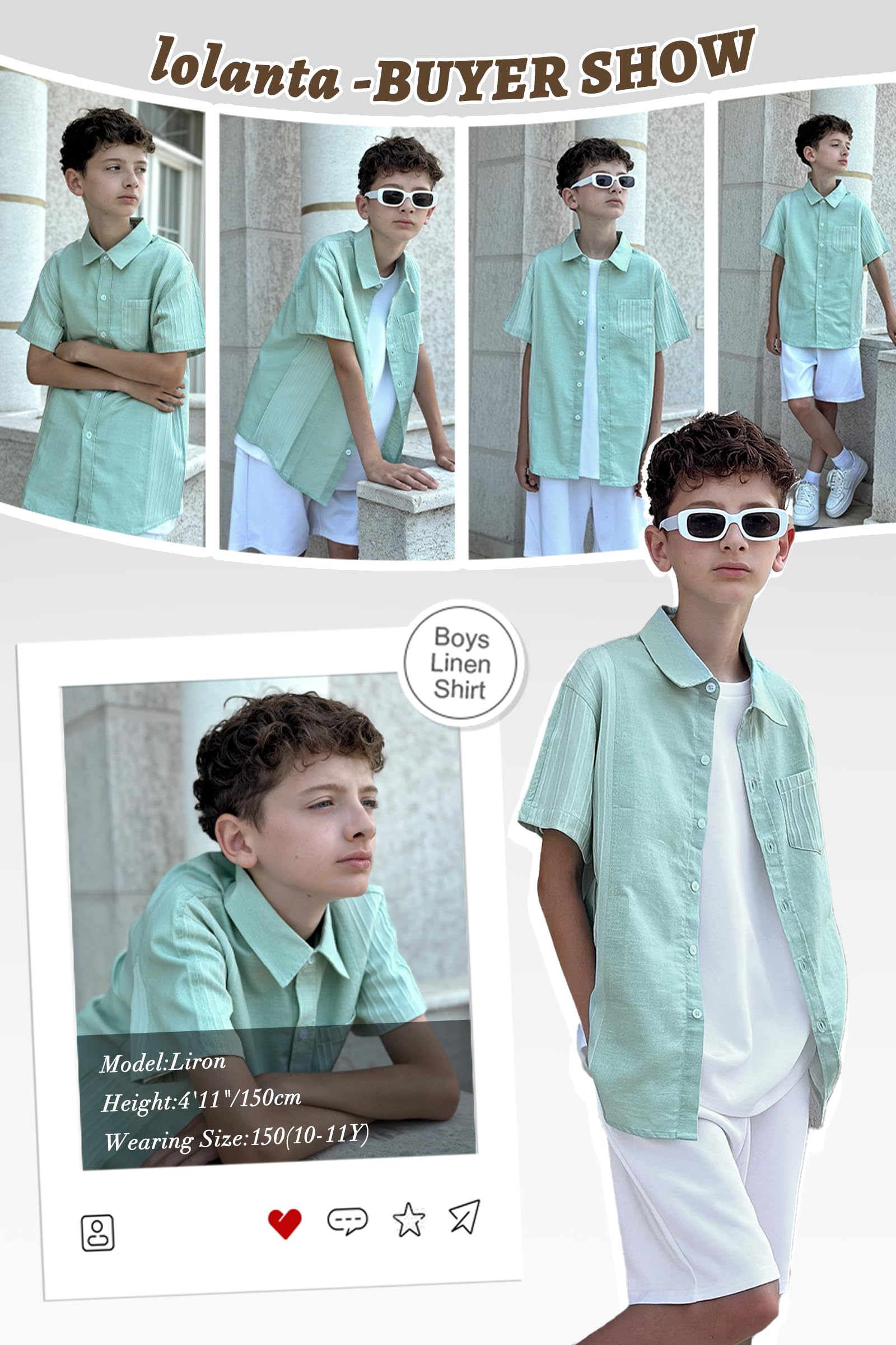 LOLANTA Camisa de Manga Corta para Niños, Mezcla de Algodón y Lino Transpirable, con Botones y Bolsillos, Corte Regular, Camisa de Verano Casual para la Escuela