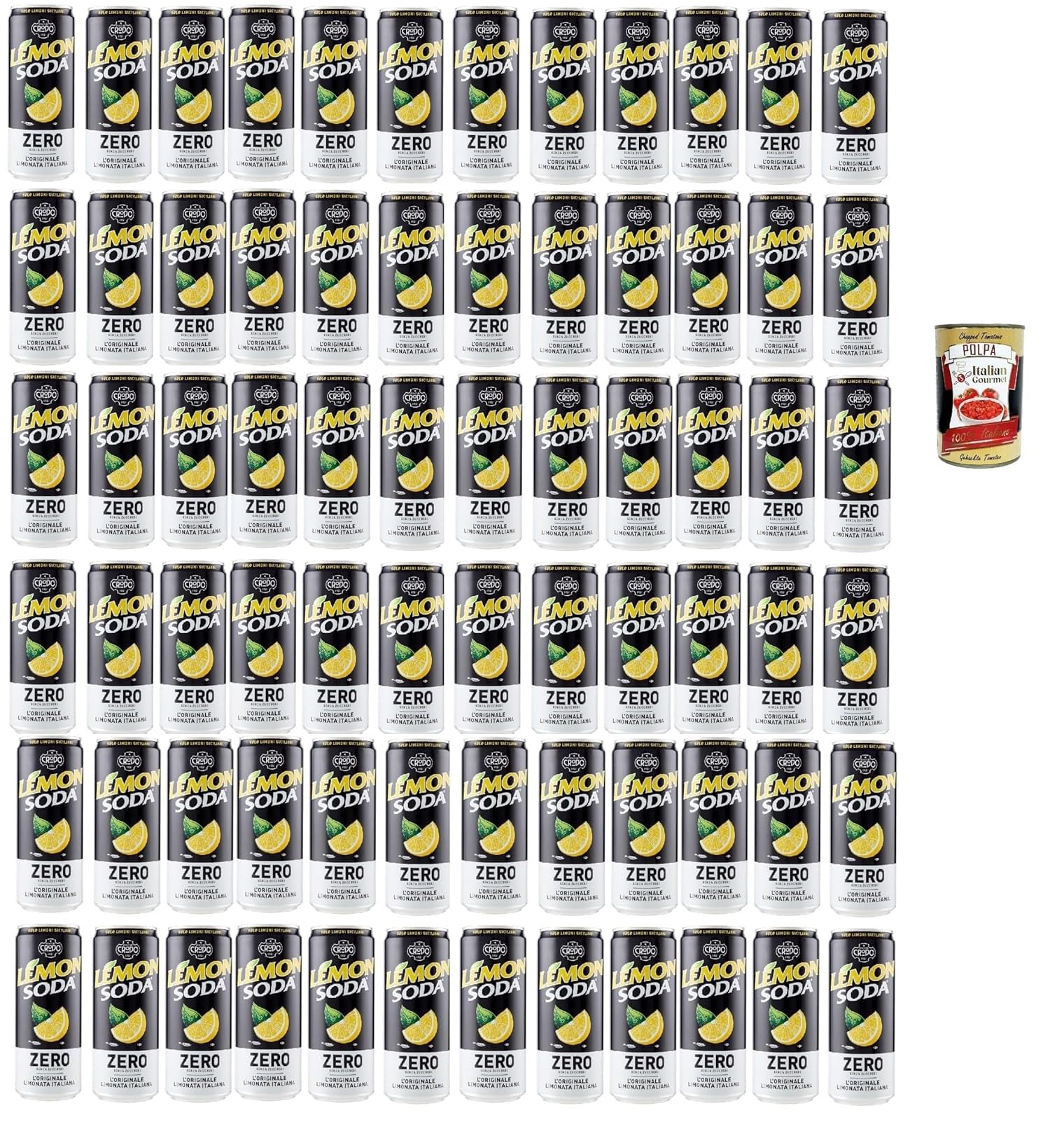 Italian Gourmet Lemonsoda Zero Limonata in lattina Dose Zitrone, 72 x 0,33l | Senza zucchero e frizzante; kalorienarme Erfrischung con limoni siciliani, Gesamtnettogewicht 23,76 L + Kostenlos Polpa 400g
