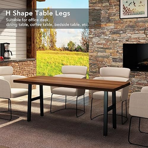 Miniatura 2 de TOPINCN Juego de 2 patas de mesa de metal de hierro negro para marcos de muebles rústicos de bricolaje, se adapta a escritorio, mesa de comedor,