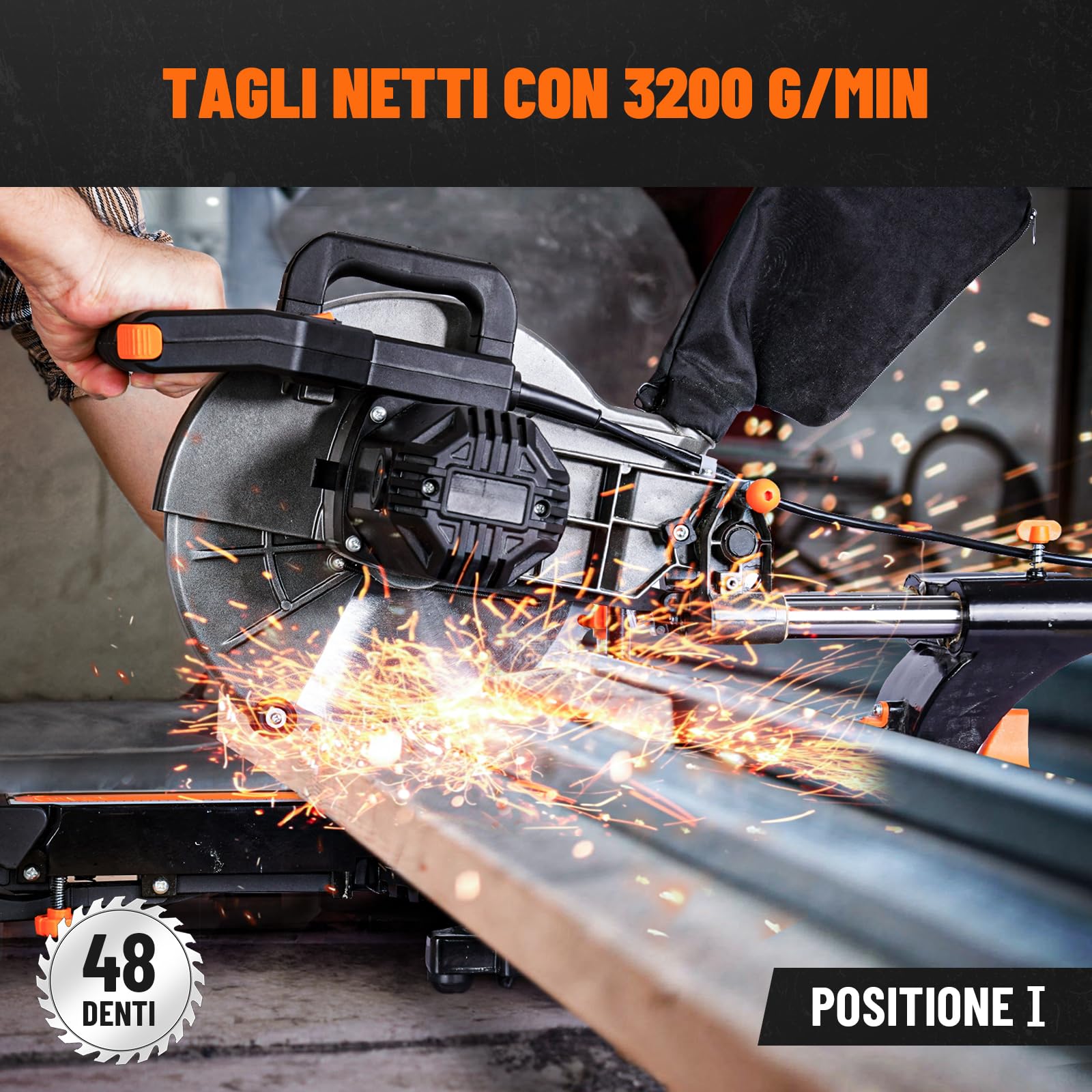 DOVAMAN DMS01A Troncatrice Radiale 2000W, Doppia Velocità 3200/5000 RPM, 3 Lame TCT, Taglio Max 340x90mm, Angolo 0-45°, Guida Laser, 9 Posizioni, Per Legno PVC Alluminio Metalli Teneri