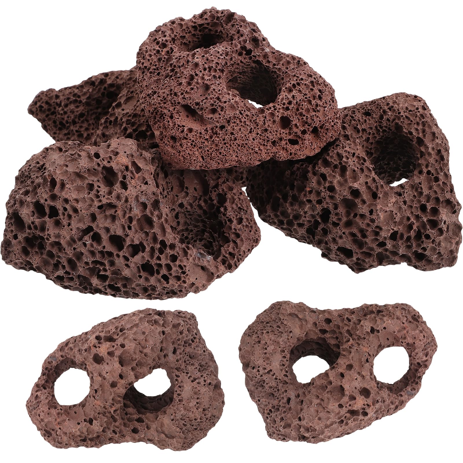Yardwe Aquarium Volcanic Rocks Ornament Dual Hole Plant Fixer Natural Lava Stone Fish Tank Decorative Rock 4In X 2.8In X 1.6In for Aquatic Plants and Small Fish Shelter